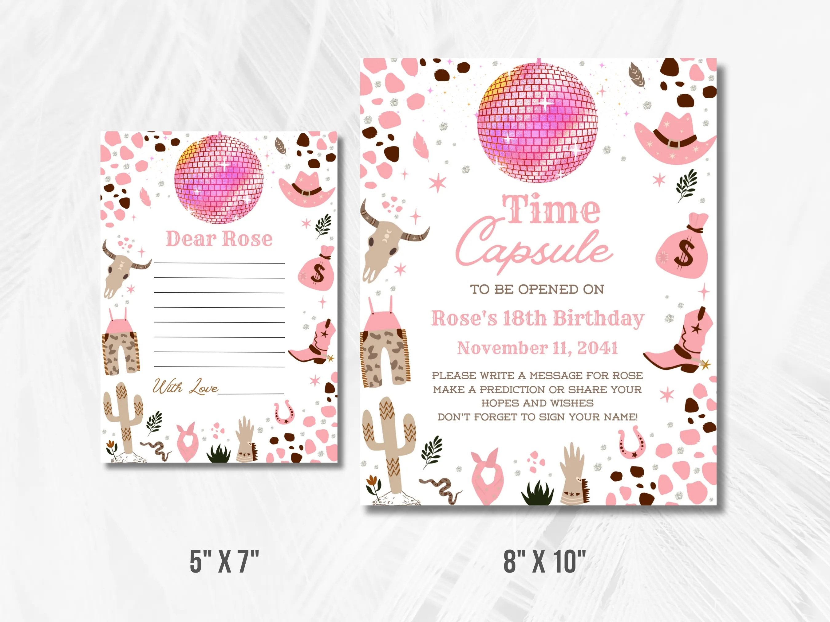 Disco Cowgirl 1st Birthday Time Capsule Sign & Wishes Card | Western Birthday Guest Book | Editable Canva Template | Digital Download