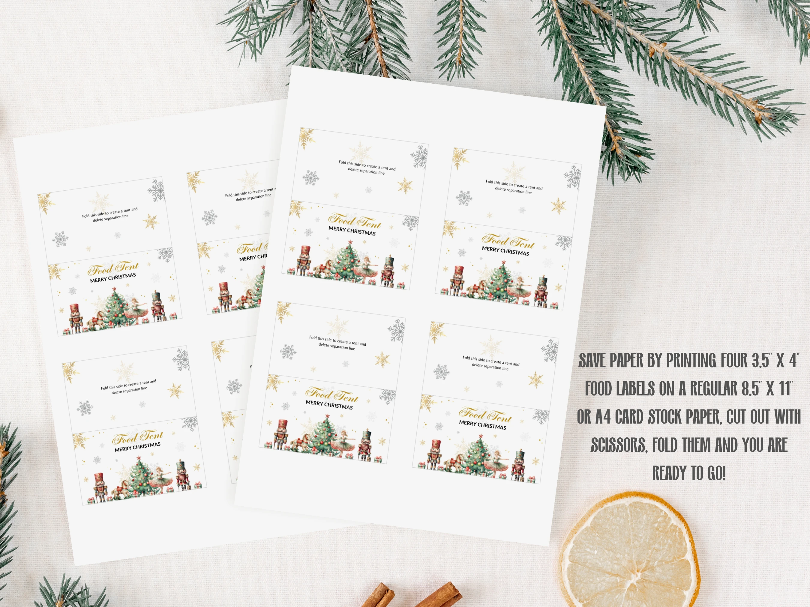 Nutcracker Christmas Place Cards | Printable Food Tent Table Decor | Editable Canva Template | Digital Download