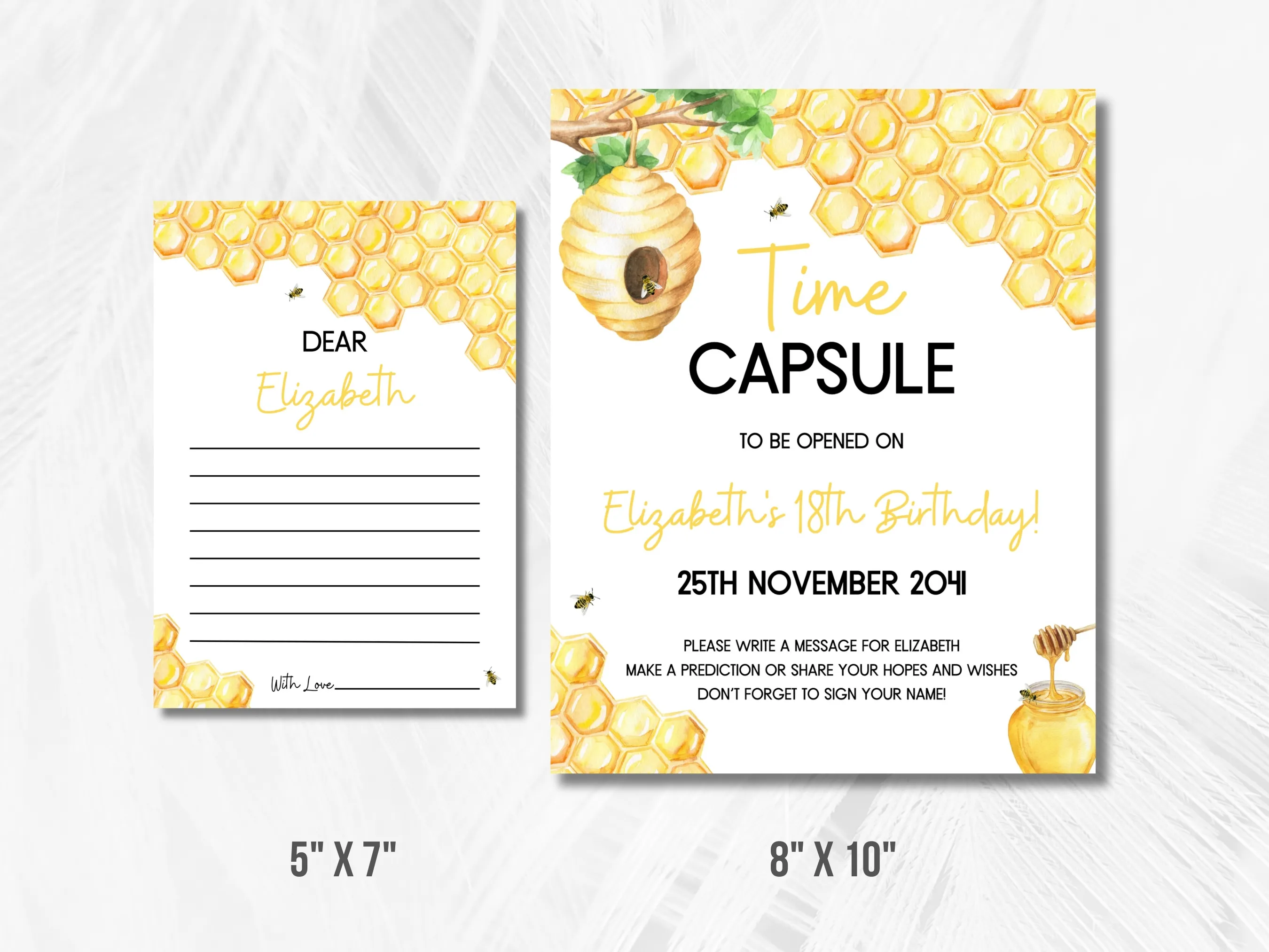 First Bee Day Birthday Time Capsule Sign & Wishes Card | Honey Bee Birthday Guest Book | Editable Canva Template | Digital Download