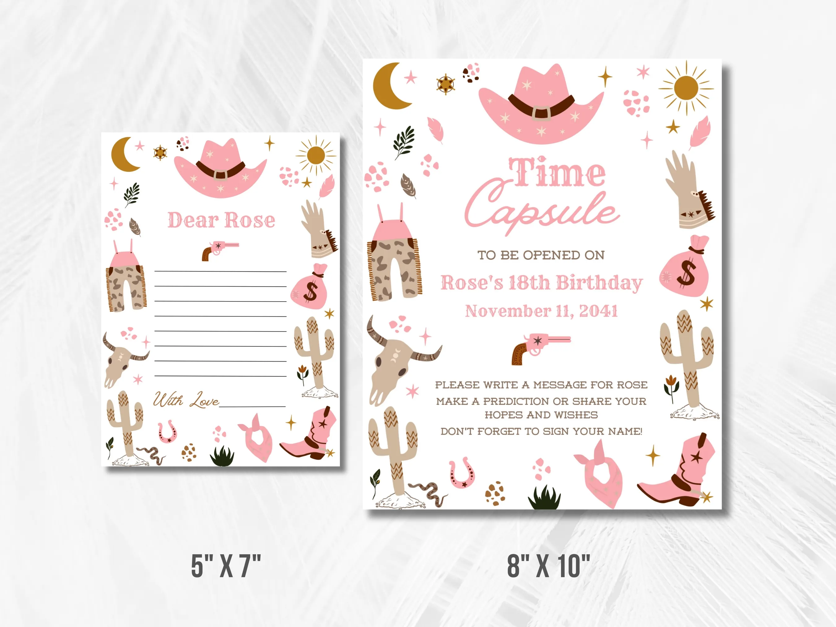 My First Rodeo Birthday Time Capsule Sign & Wishes Card | Cowgirl 1st Birthday Guest Book | Editable Canva Template | Digital Download