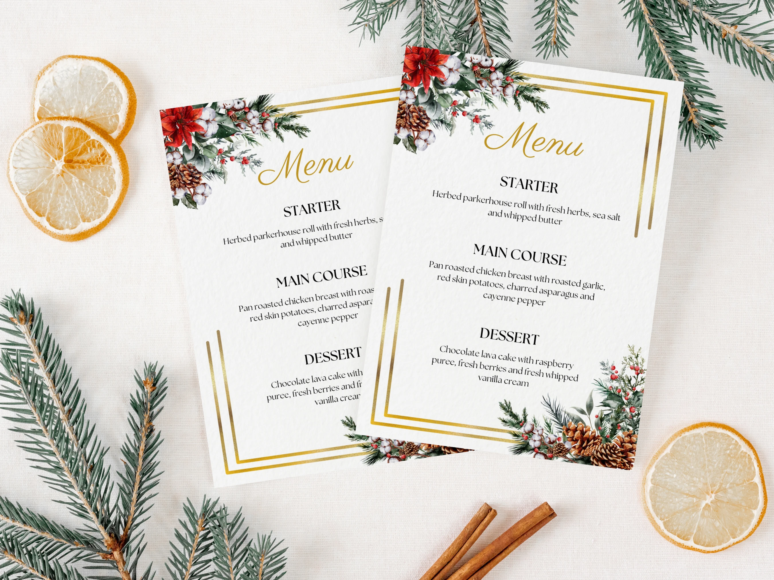 Golden Christmas Menu Template | Elegant Holiday Dinner Menu Card | Editable Canva Template | Digital Download