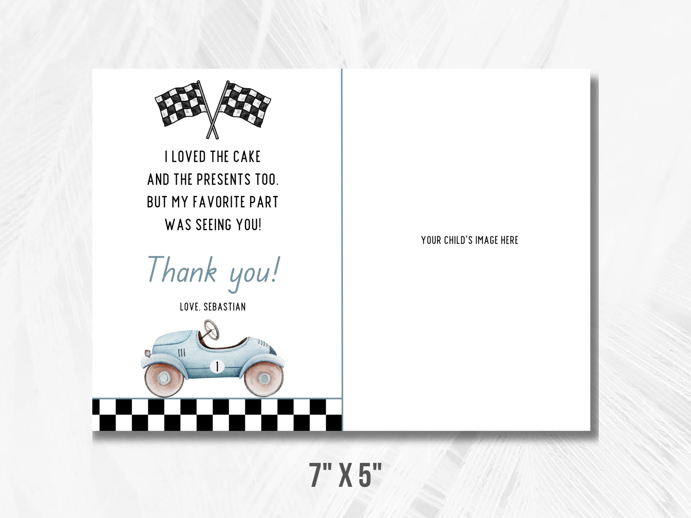 Fast One Birthday Thank You Card With Photo | Blue Vintage Race Car Birthday Thank You Note | Racing 1st Birthday Party | Editable Canva Template | Digital Download