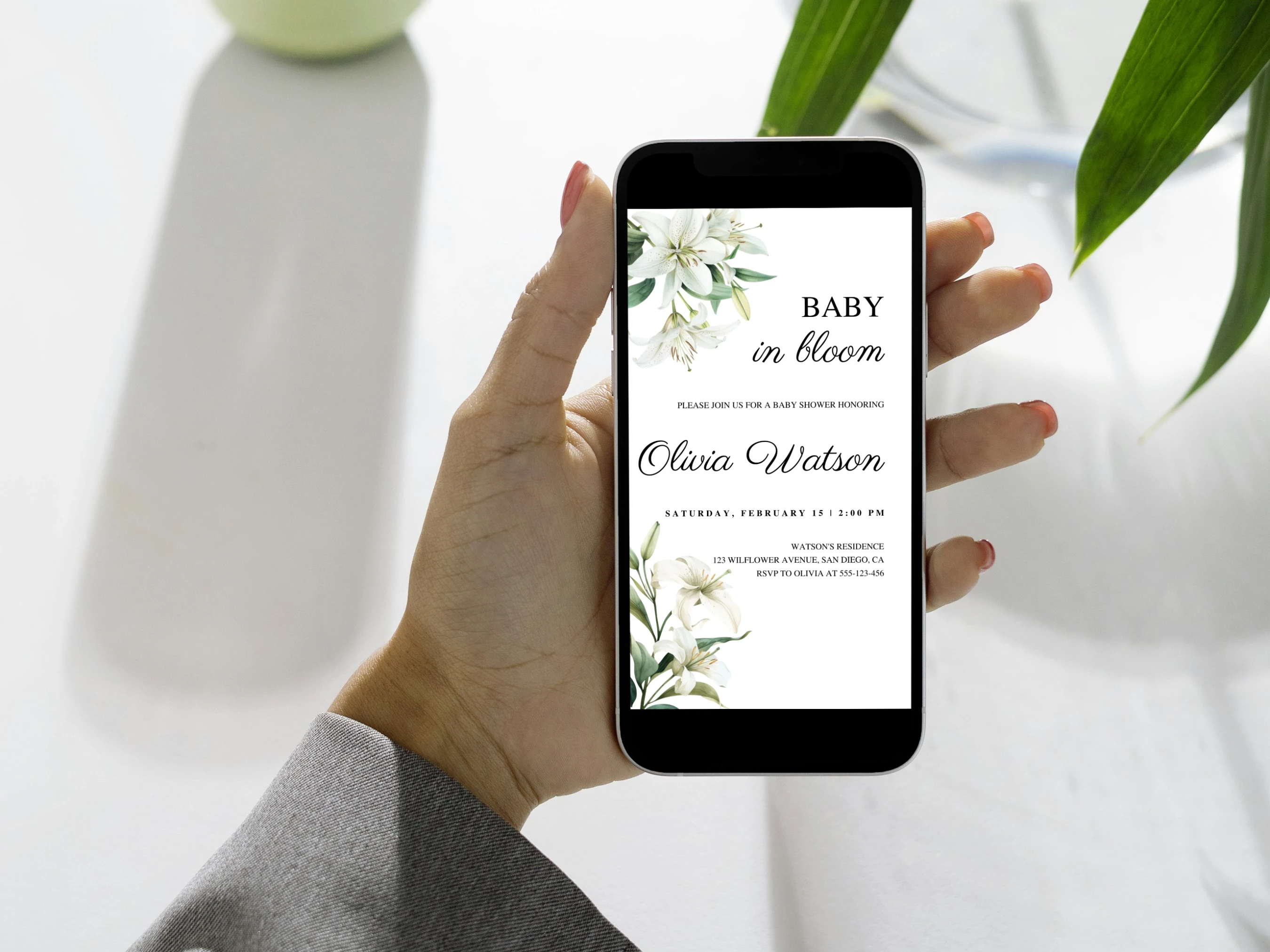 Baby In Bloom Baby Shower Mobile Invitation | Wildflower Baby Shower Digital Invite | Spring Greenery Baby Shower Party | Editable Canva Template | Digital Download