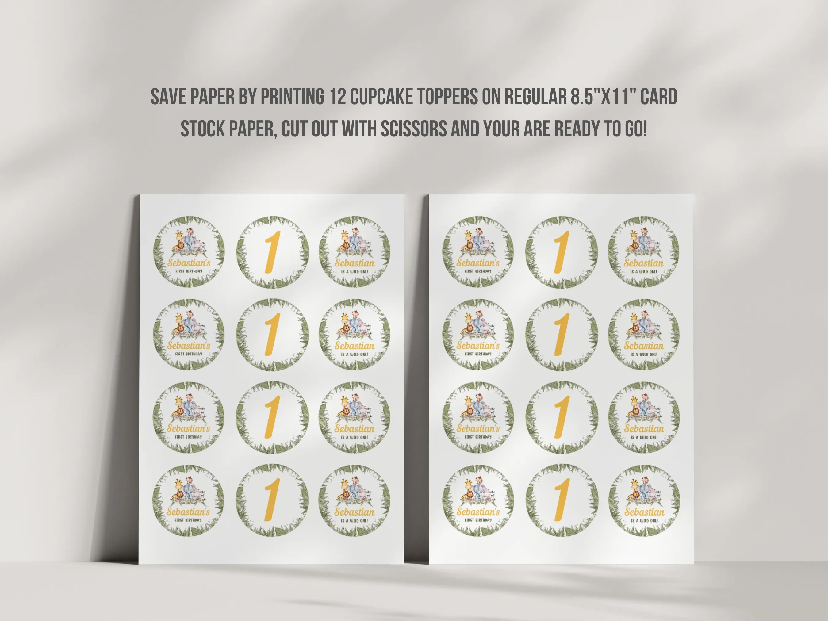 Wild One 1st Birthday Cupcake Toppers | Safari Birthday Cake Topper | Jungle Party Decorations | Editable Canva Template | Digital Download