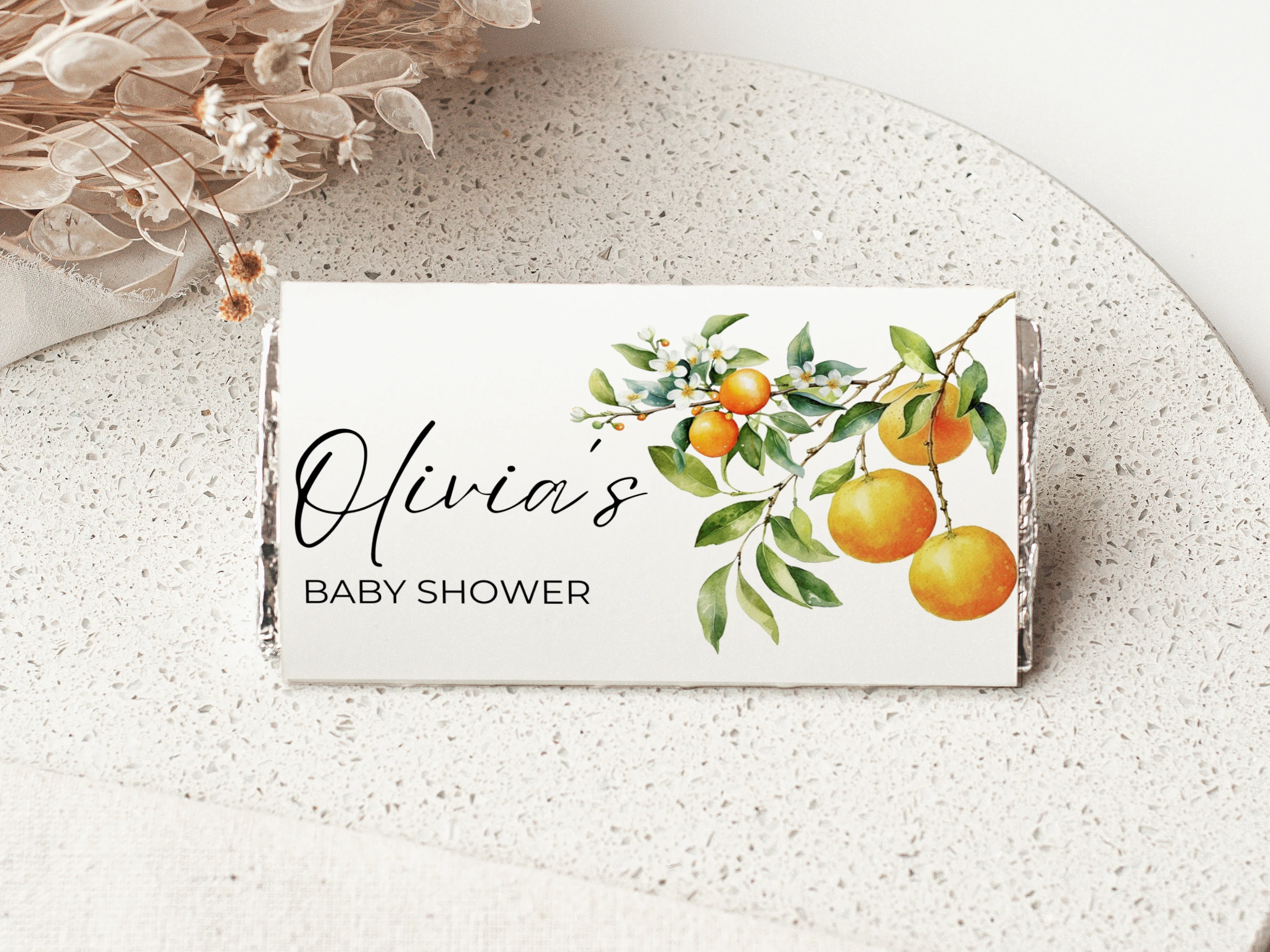 little cutie baby shower chocolate wrapper, orange candy bar label printable, clementine baby shower chocolate wrapper, citrus baby shower candy bar label, editable chocolate wrapper Canva