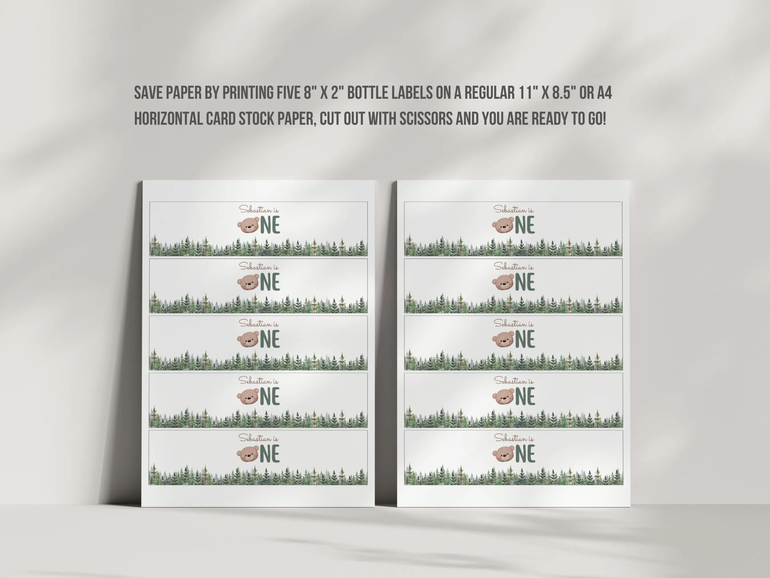Brown Bear Party Water Bottle Labels |  Woodland Bottle Stickers | Forest Birthday Bottle Wraps | Editable Canva Template | Digital Download