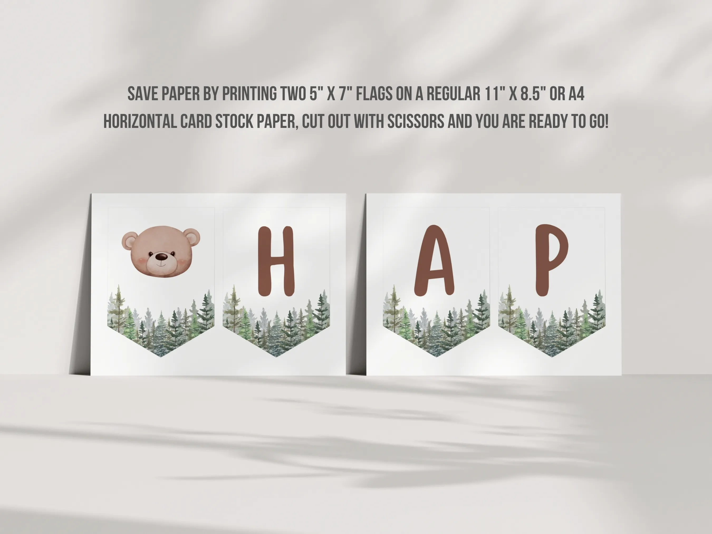 Woodland Party Happy Birthday Banner | Brown Bear Birthday Party Custom Banner | Editable Canva Template | Digital Download