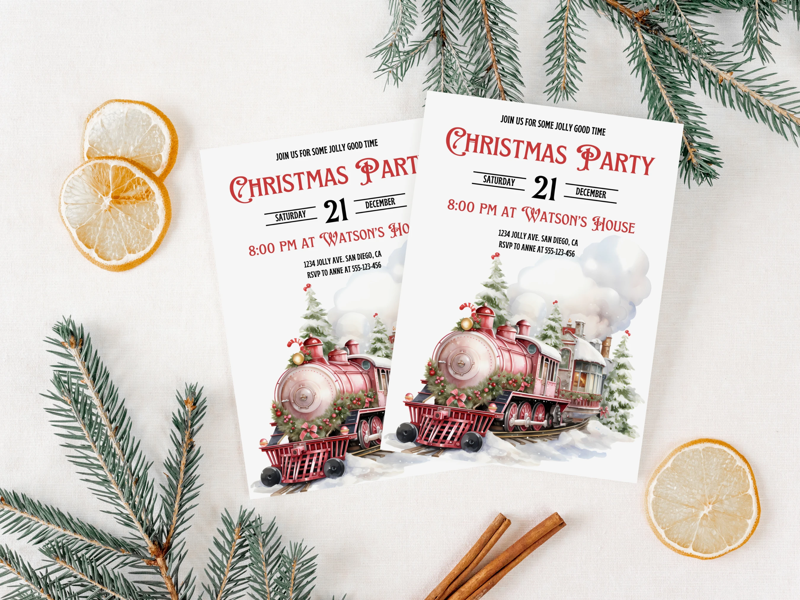 Christmas Train Party Invitation: North Pole Holiday Train Invite | Editable Canva Template | Digital Download