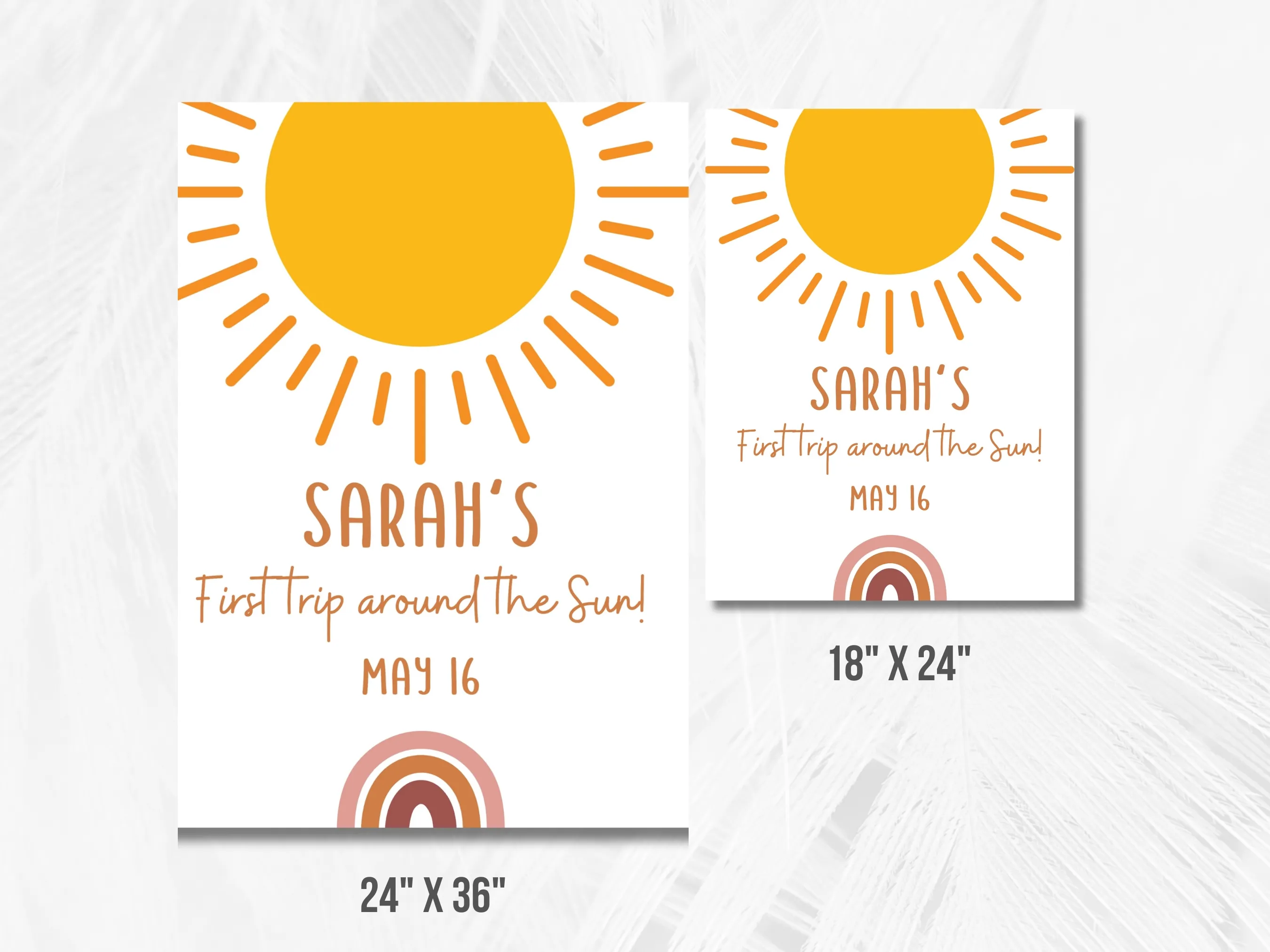 First Trip Around The Sun Welcome Sign | Boho Sunshine 1st Birthday Welcome Board | Editable Canva Template | Digital Download
