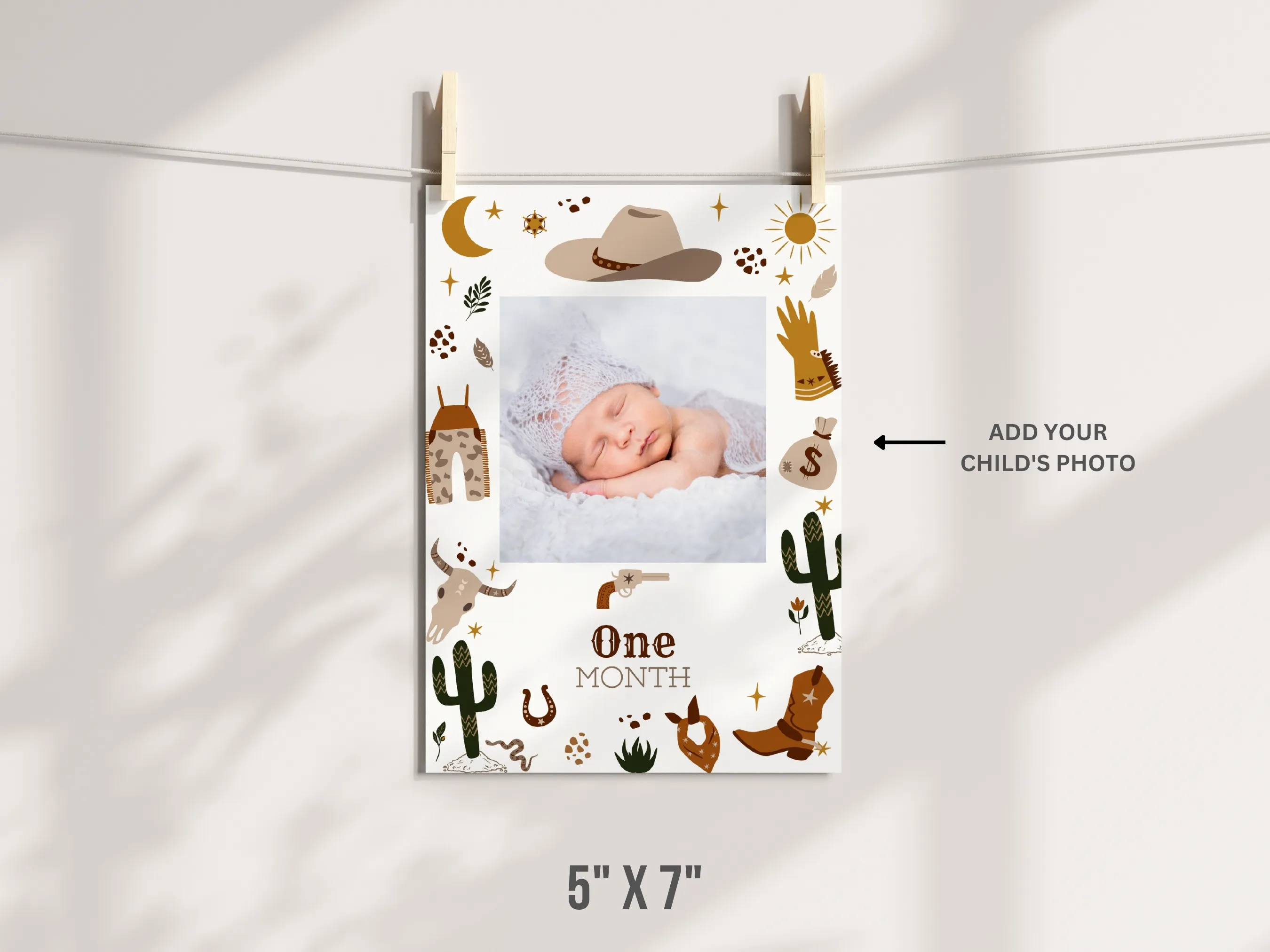 My First Rodeo Birthday Photo Banner | Cowboy 1st Birthday Milestone Cards | Editable Canva Template | Digital Download