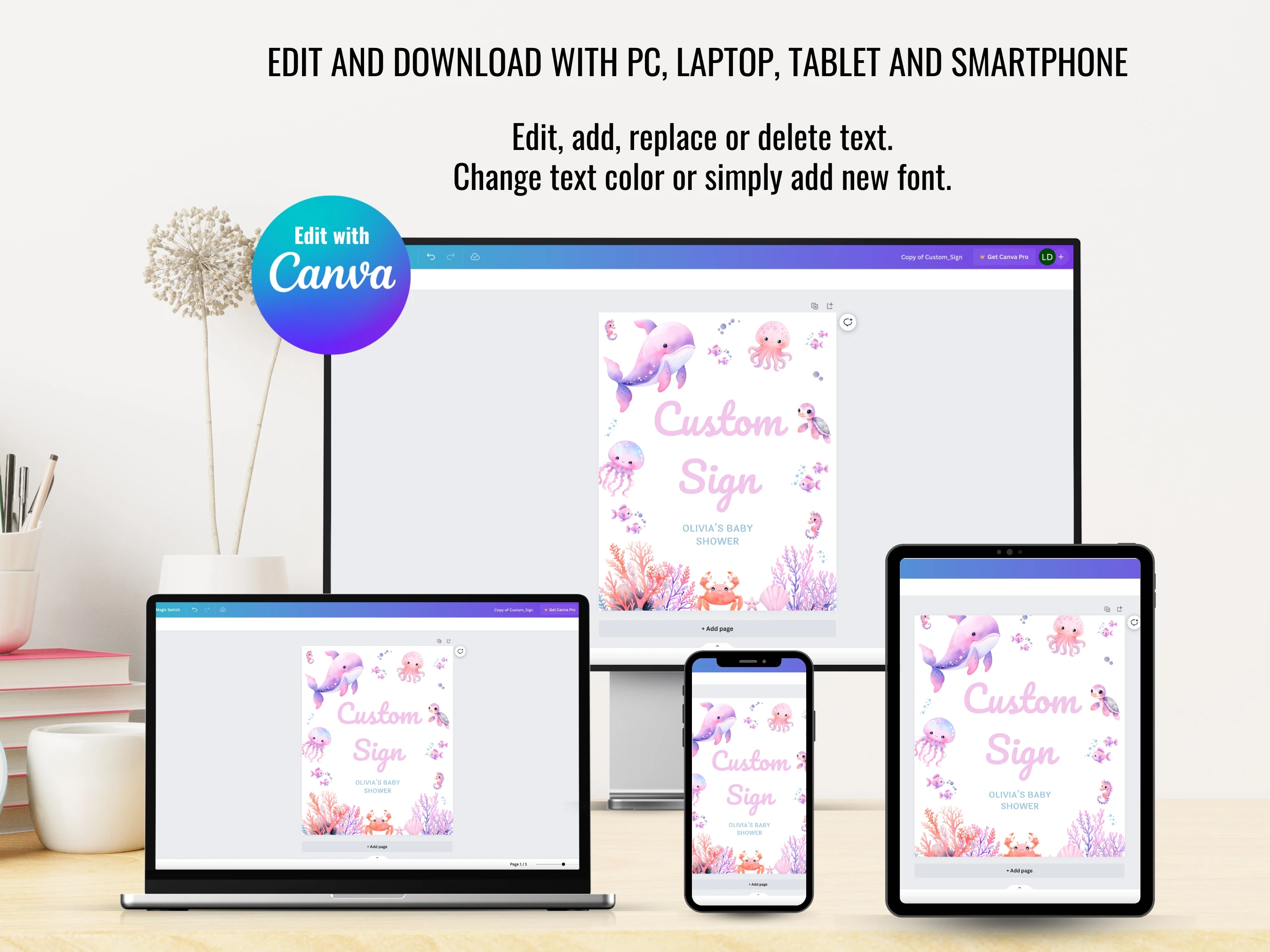 Under The Sea Baby Shower Table Sign | Ocean Animals Late Night Diapers Sign | Pacifier Hunt Sign | Editable Canva Template | Digital Download