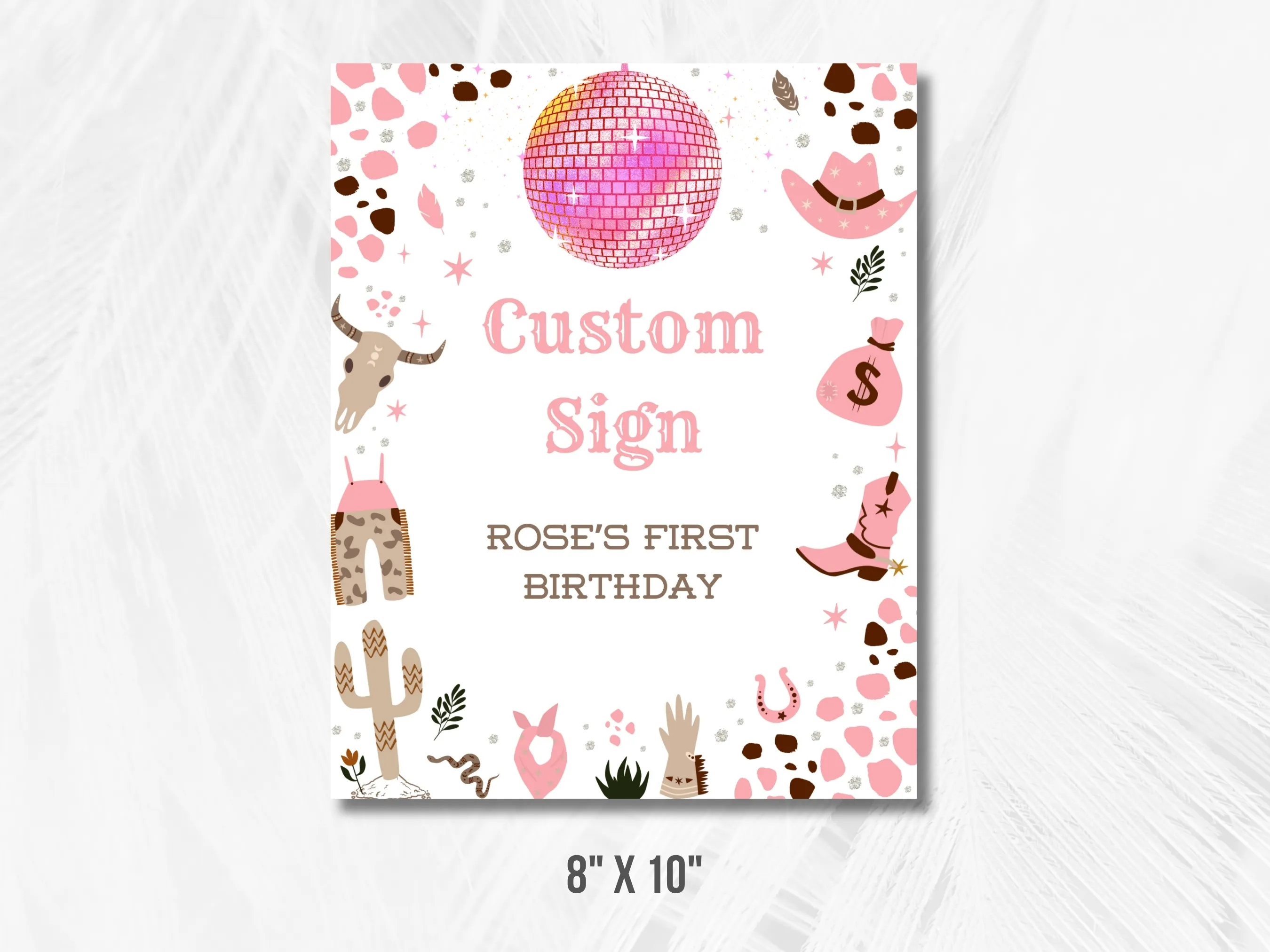 Disco Cowgirl My First Rodeo Custom Birthday Sign | Space Cowgirl Cards & Gifts Sign | Western Decor Gift Table Sign | Editable Canva Template | Digital Download