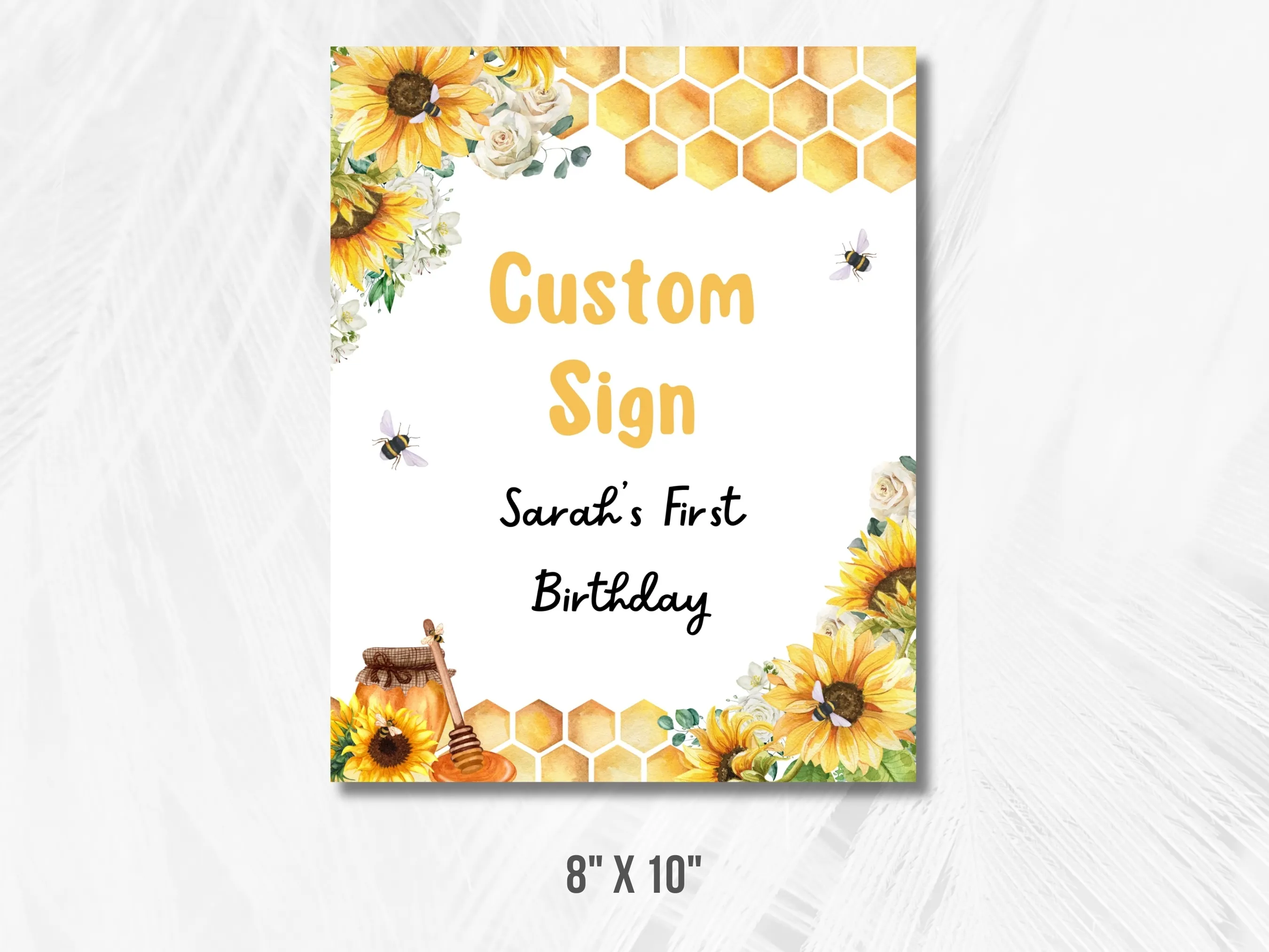 First Bee Day Custom Birthday Sign | Sunflower Gift Table Sign | Honey Bee Decor Cards & Gifts Sign | Editable Canva Template | Digital Download