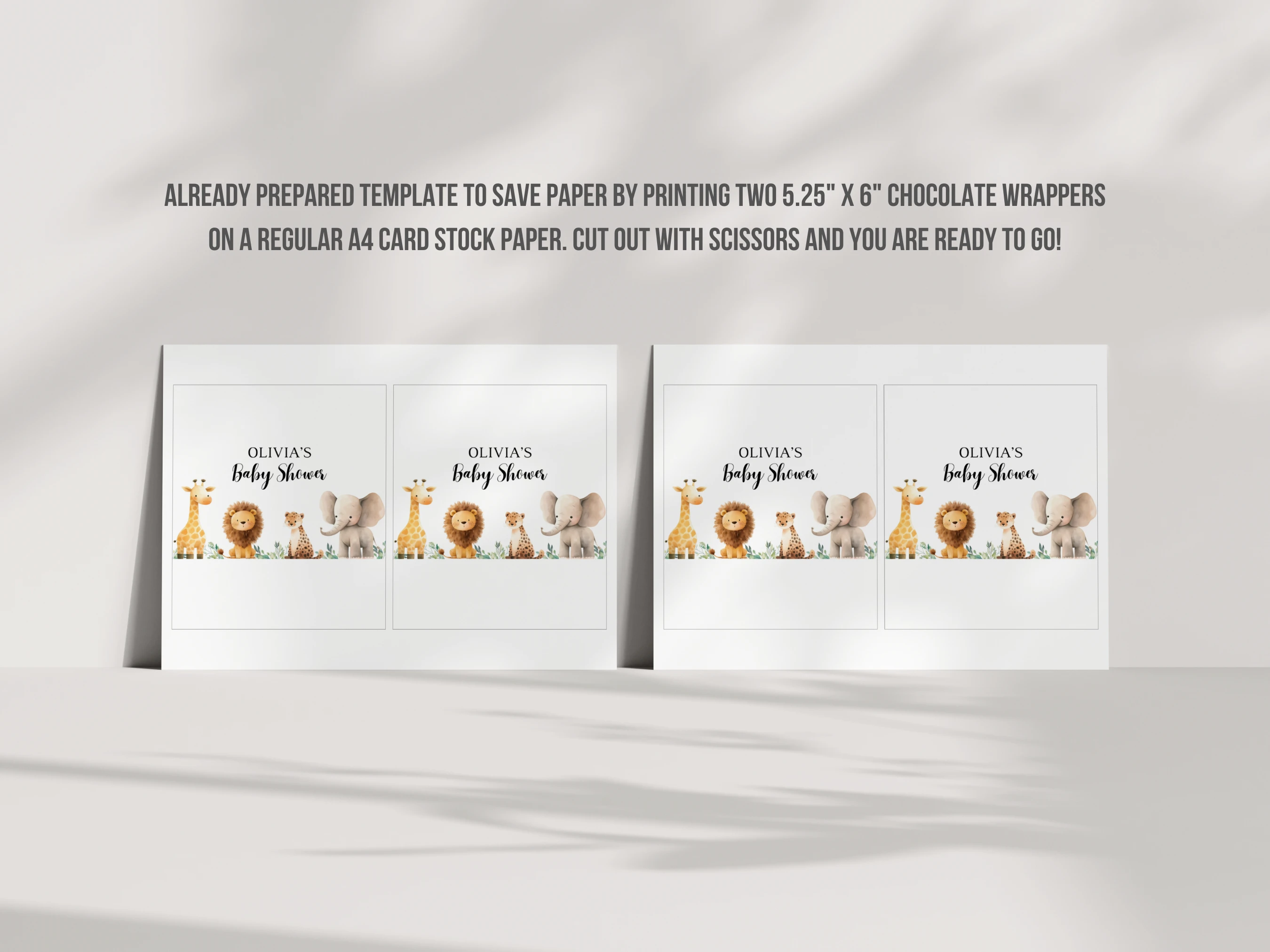 Safari Baby Shower Chocolate Wrapper | Jungle Animals Candy Bar Label | Editable Canva Template | Digital Download