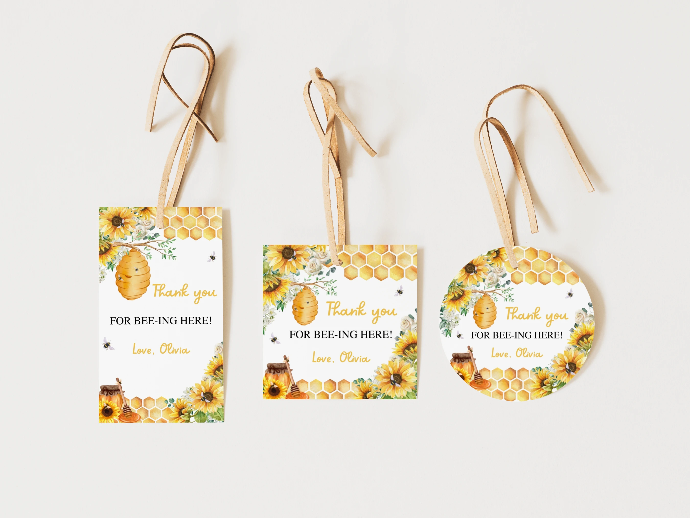 honey bee baby shower thank you tags sunflower bumble bee favor tags canva template digital download, sunflower bumble bee baby shower favor tags sweet as can bee decorations canva template