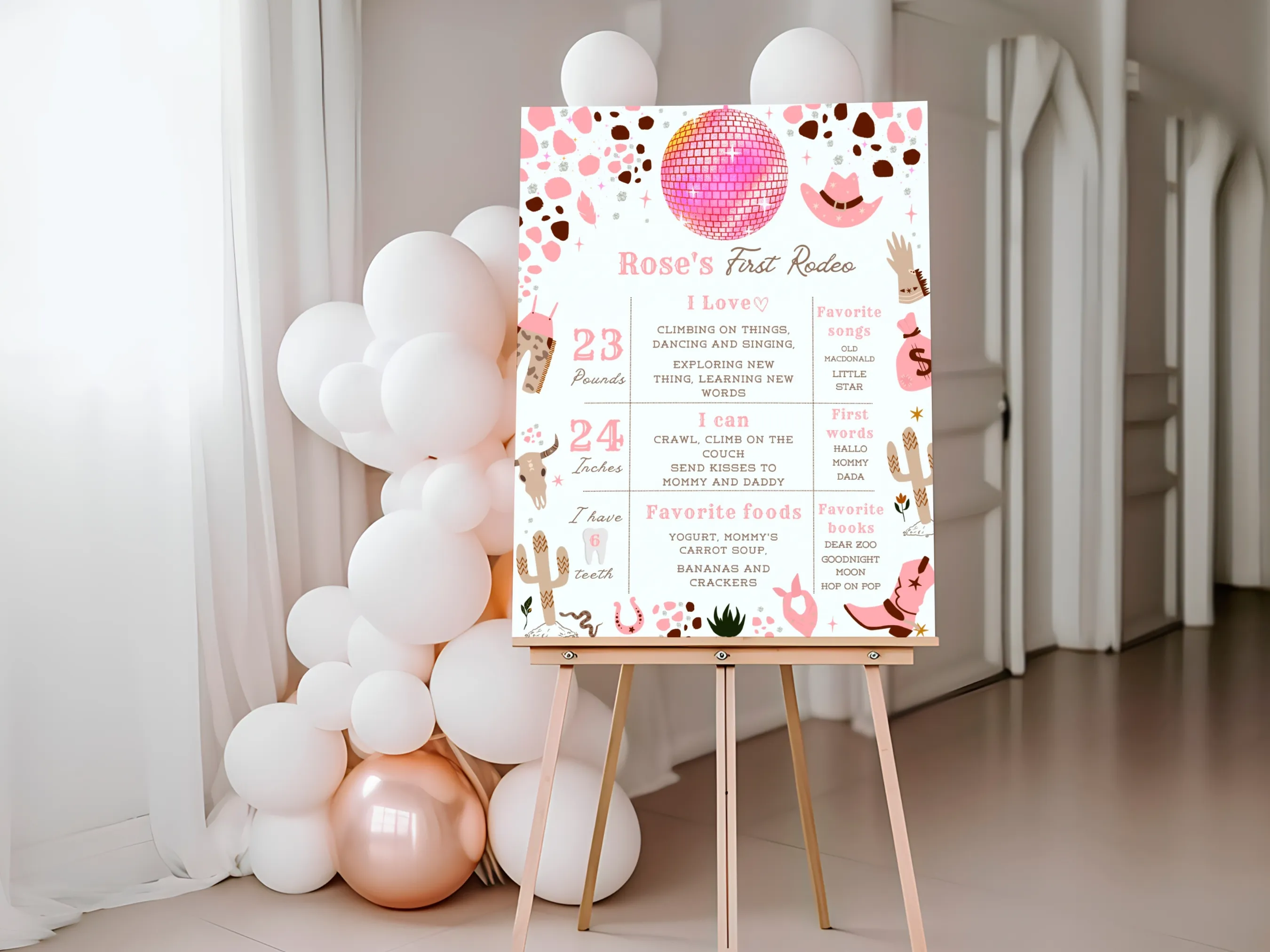Disco Cowgirl Birthday Milestone Board | Space Cowgirl Milestone Poster | Western Baby Milestone Sign | 1st Birthday Party | Editable Canva Template | Digital Download