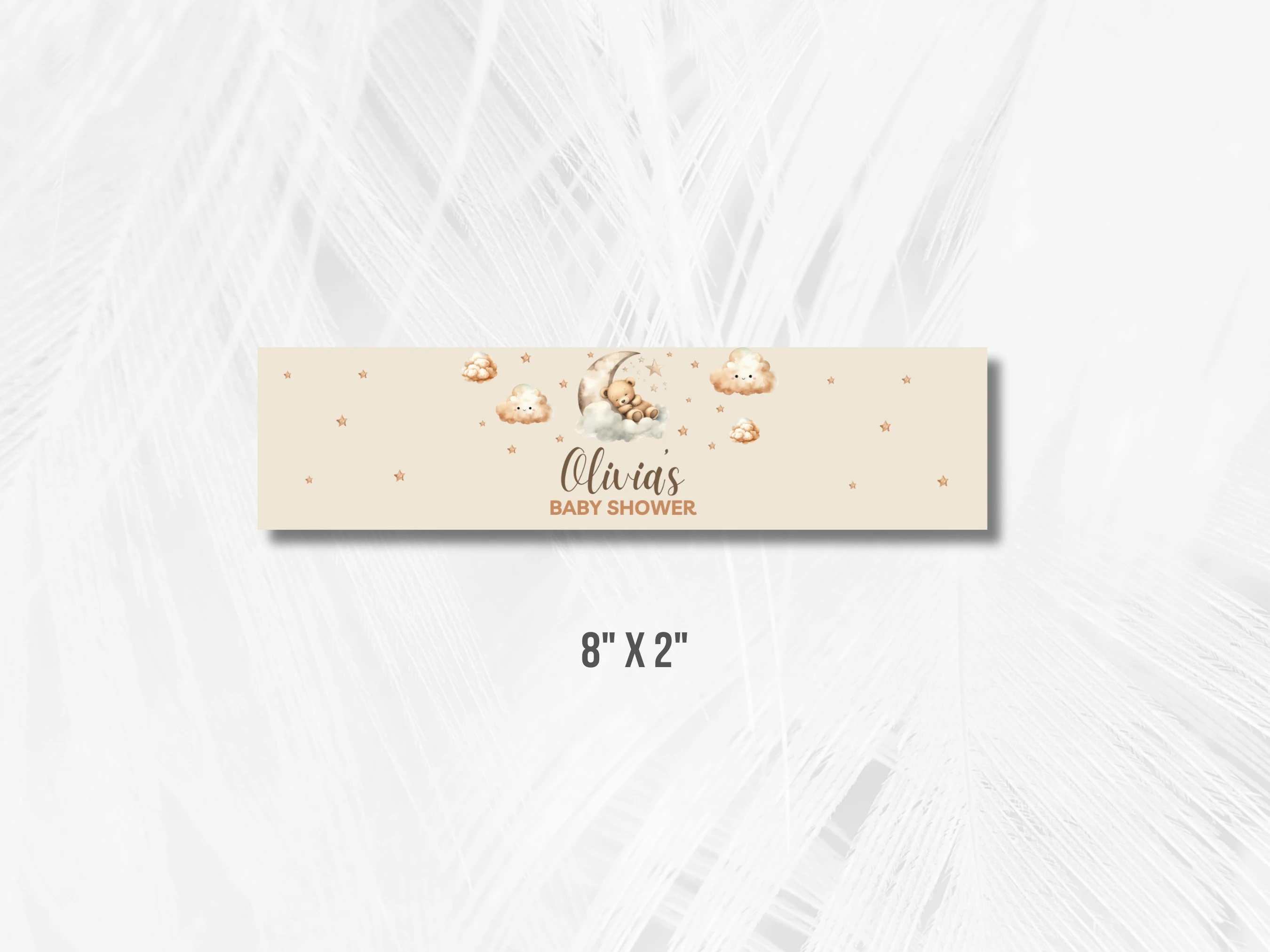 Sleeping Teddy Bear Baby Shower Water Bottle Label | Over The Moon Bottle Sticker | Editable Canva Template | Digital Download