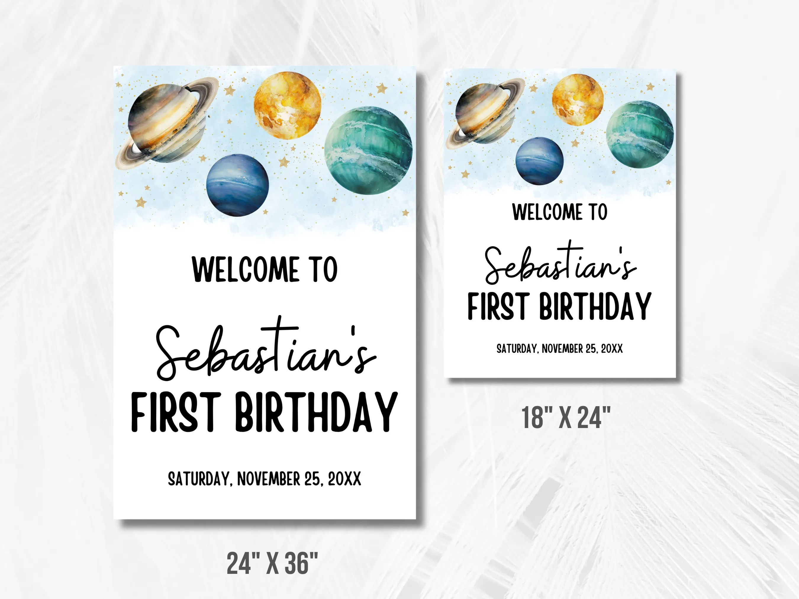 First Trip Around The Sun Birthday Welcome Sign | Outer Space 1st Birthday Welcome Poster | Editable Canva Template | Digital Download