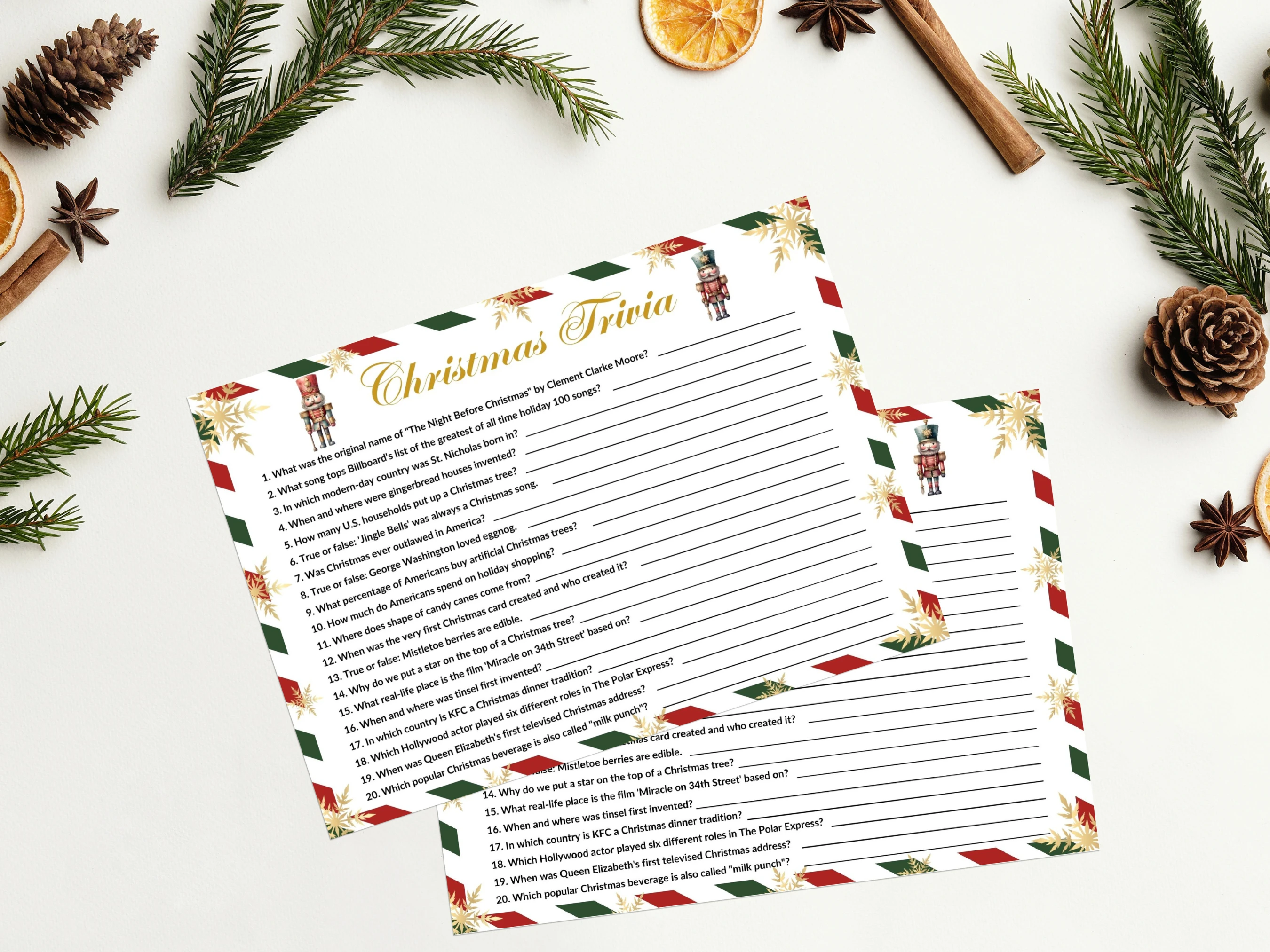 Nutcracker Christmas Trivia Game | 20 Family Holiday Questions & Answers | Ready-to-Print Game | Digital Download