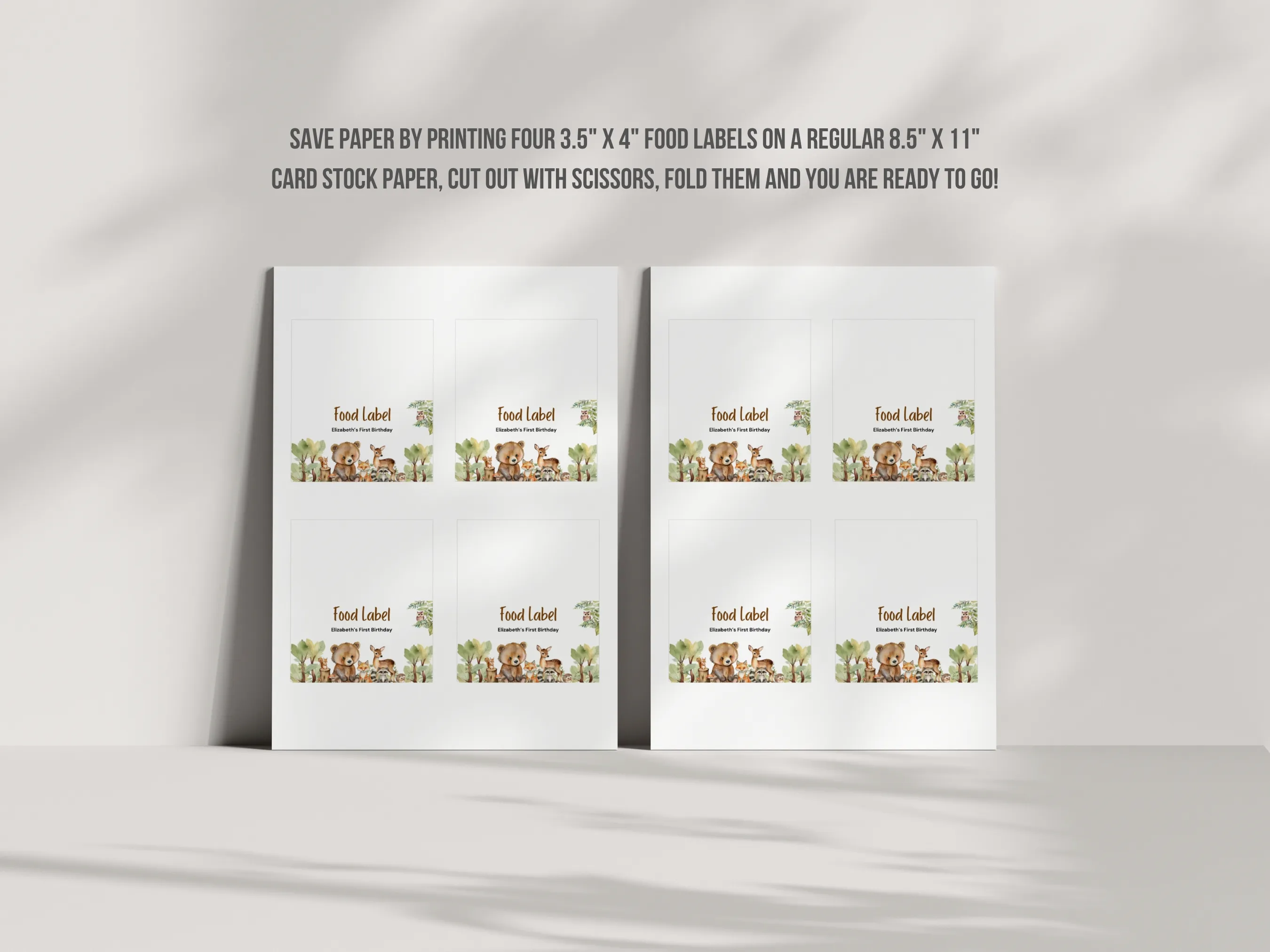 Woodland Animals Food Tent Cards | Wild One Birthday Table Labels | Forest Animal Name Tags | Editable Canva Template | Digital Download