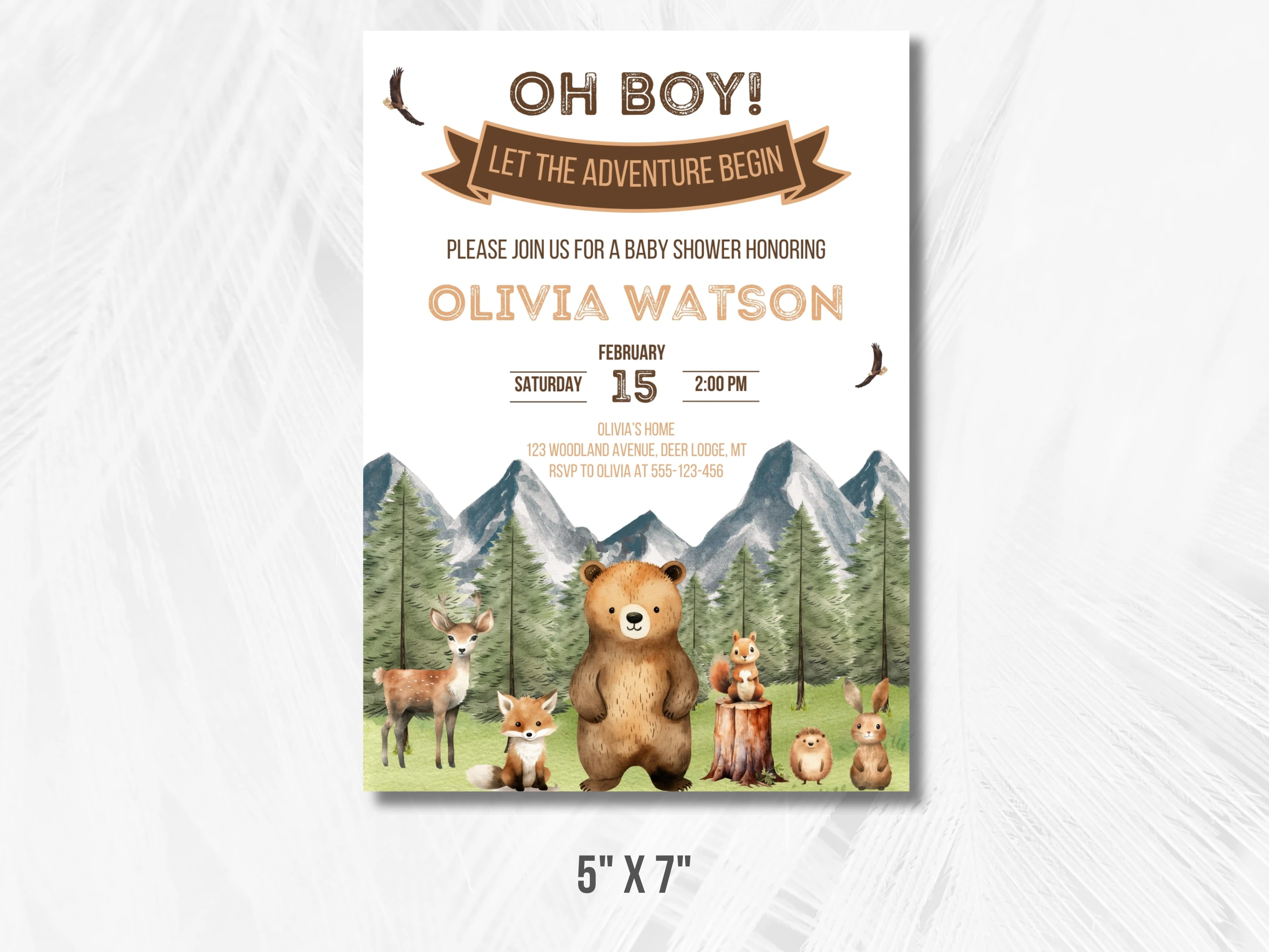 Woodland Baby Shower Invitation | Let The Adventure Begin Baby Shower Invite | Mountain Baby Shower Party | Editable Canva Template | Digital Download
