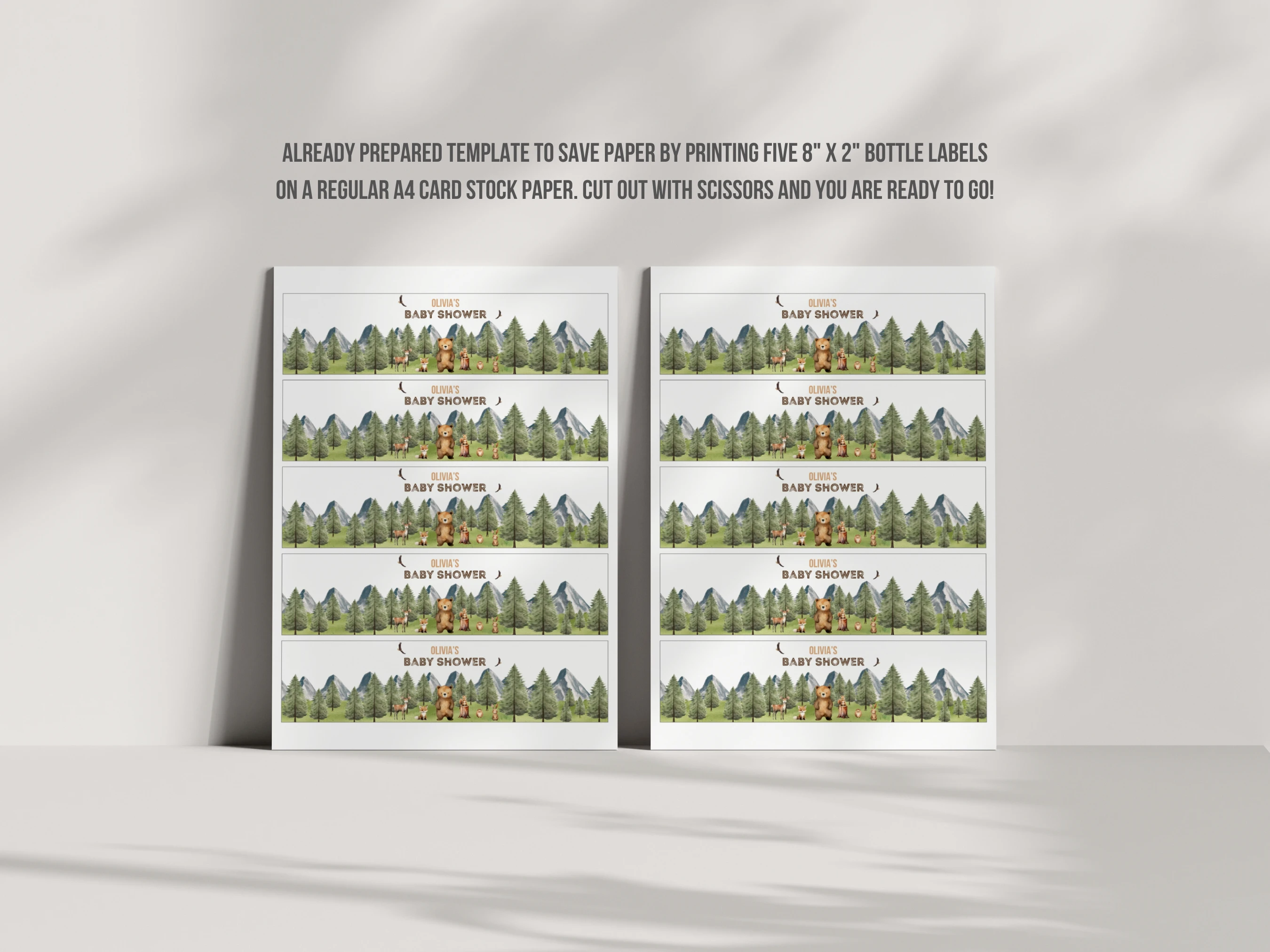 Woodland Baby Shower Water Bottle Label | Forest Animals Bottle Sticker | Editable Canva Template | Digital Download