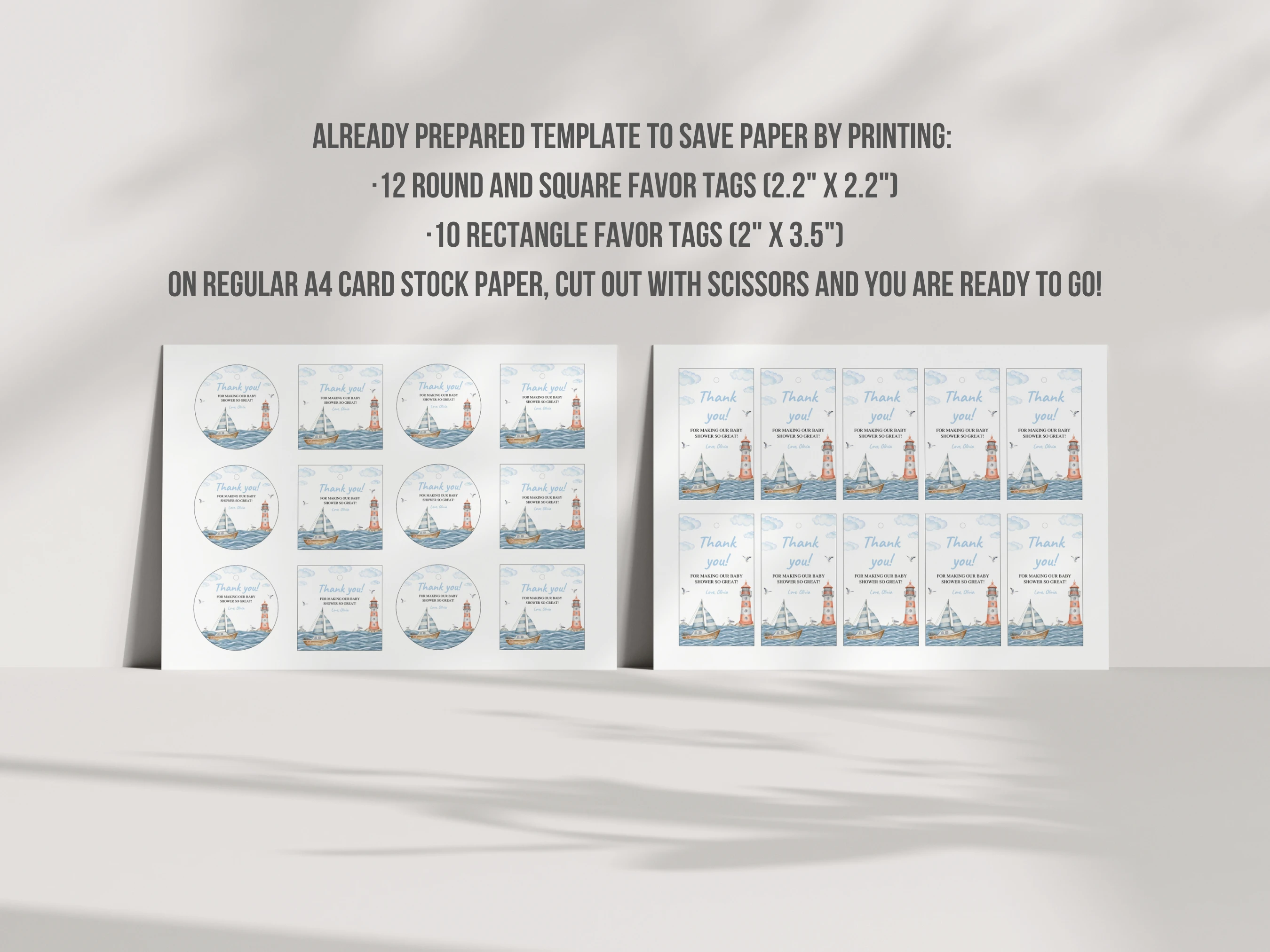 Nautical Baby Shower Thank You Tags | Ahoy It's a Boy Sailboat Favor Tags | Editable Canva Template | Digital Download
