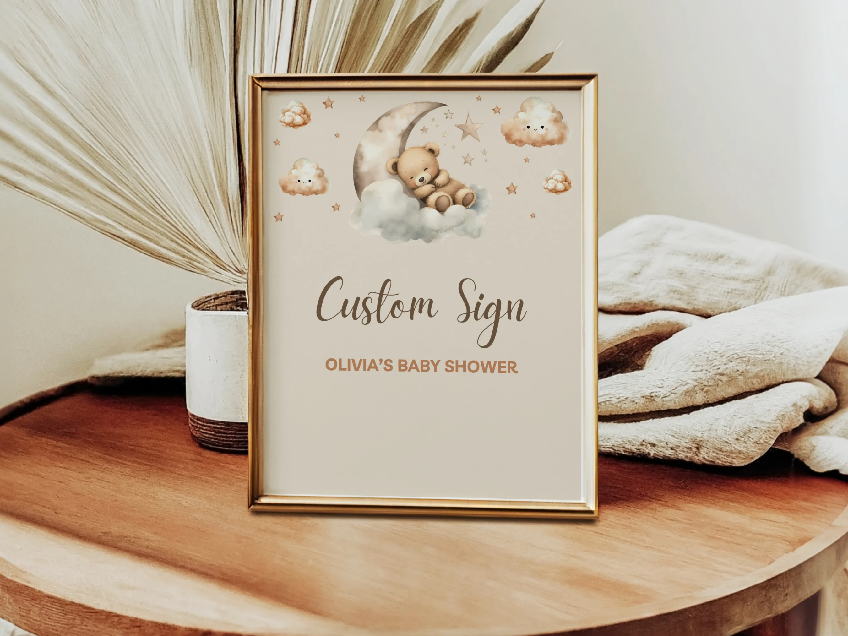 teddy bear baby shower table sign printable, bear theme baby shower pacifier hunt sign, teddy bear baby shower diaper raffle sign, teddy bear late night diapers baby shower sign, editable baby shower sign Canva
