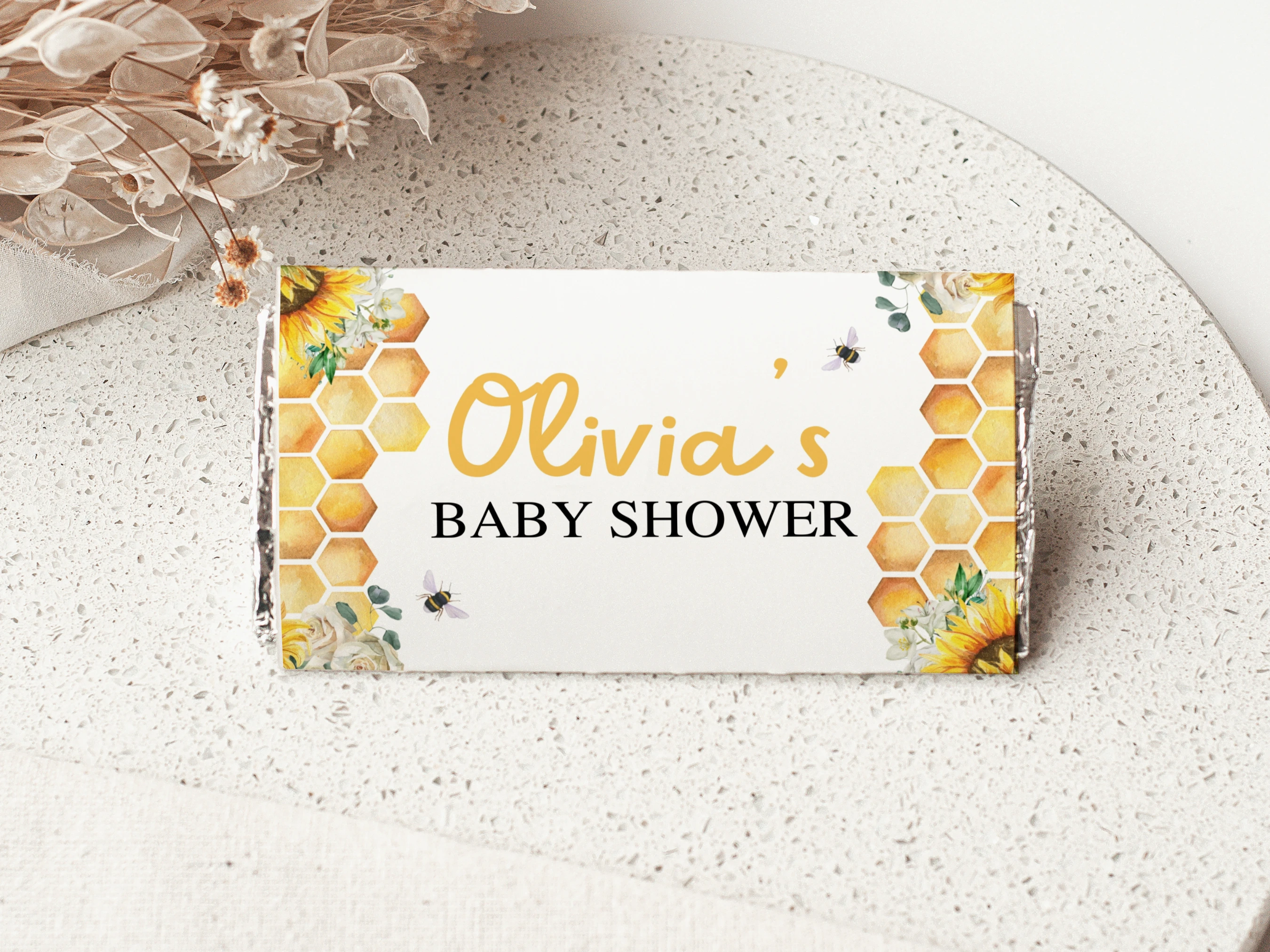 bumble bee baby shower chocolate wrapper, sunflower honey bee candy bar wrapper printable, sweet as can bee chocolate label, bee baby shower candy bar label, editable chocolate wrapper Canva