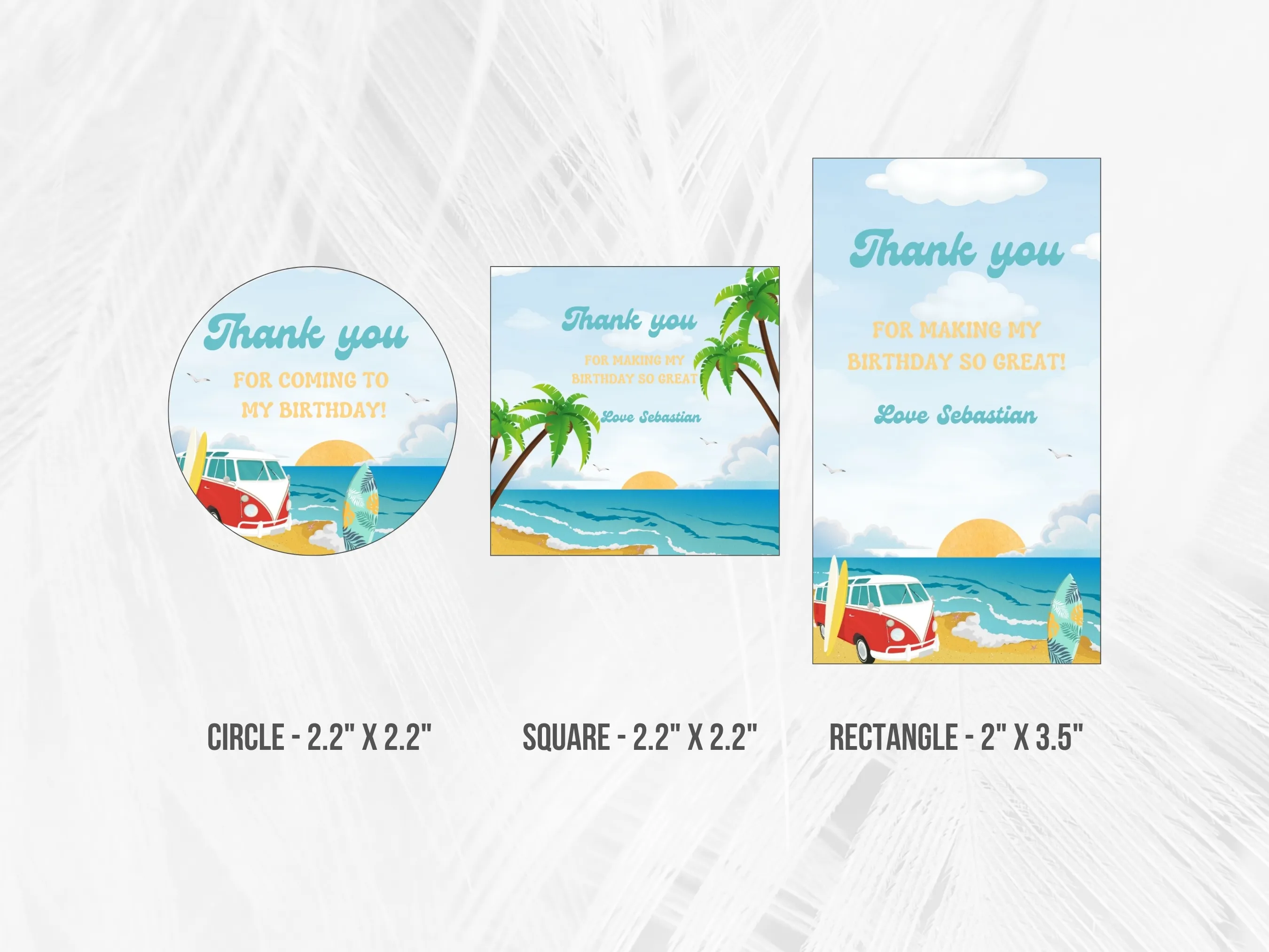 Surf Birthday Thank You Tags | Beach Party Favor Labels | The Big One Gift Tags | Editable Canva Template | Digital Download