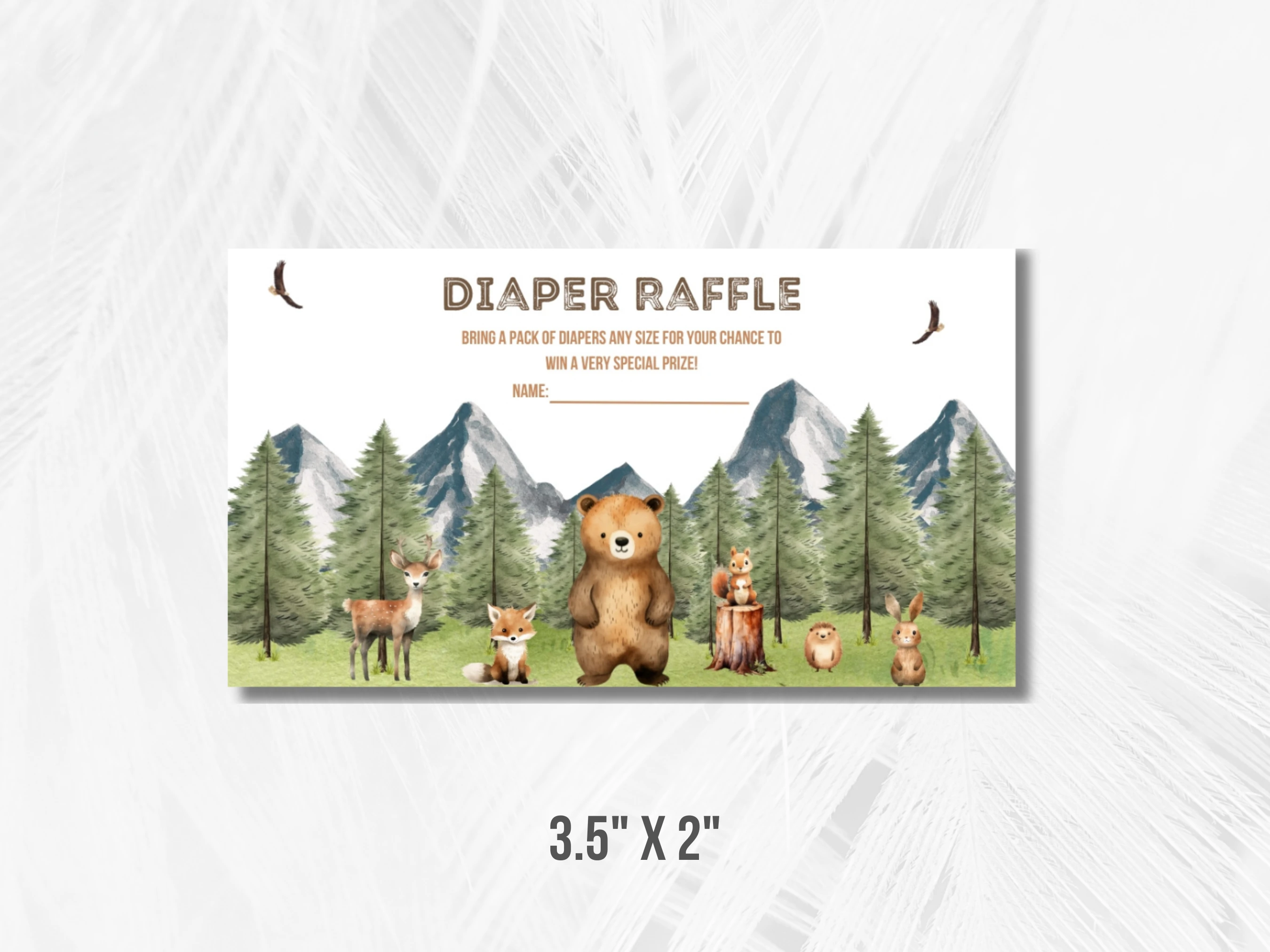 Woodland Baby Shower Diaper Raffle Card | Adventure Awaits Books For Baby Card | Editable Canva Template | Digital Download