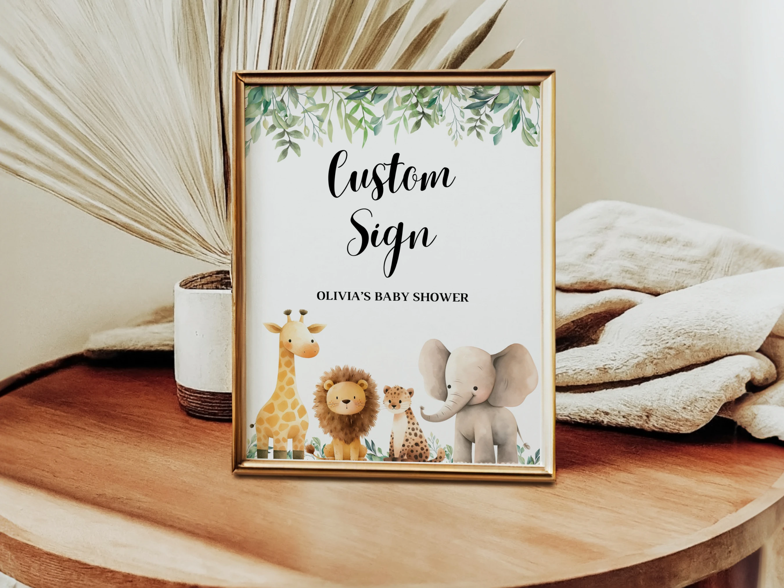 safari baby shower cards and gifts sign printable, jungle animals baby shower gift table sign, wild one baby shower diaper raffle sign, safari baby shower table sign jungle theme, editable baby shower sign Canva