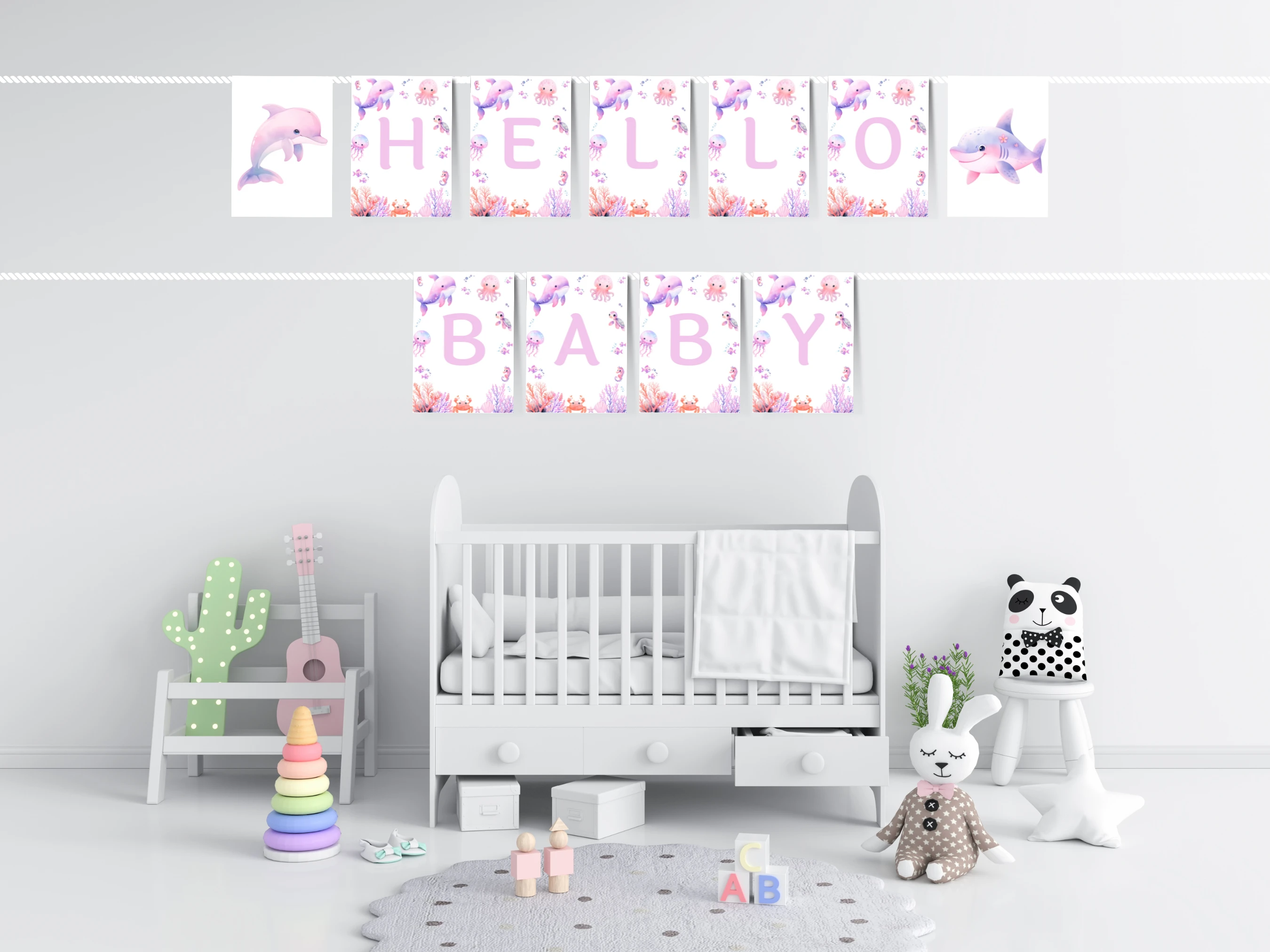 under the sea baby shower banner, ocean baby shower welcome garland, baby girl baby shower banner printable, under the sea party decorations banner, editable baby shower banner Canva