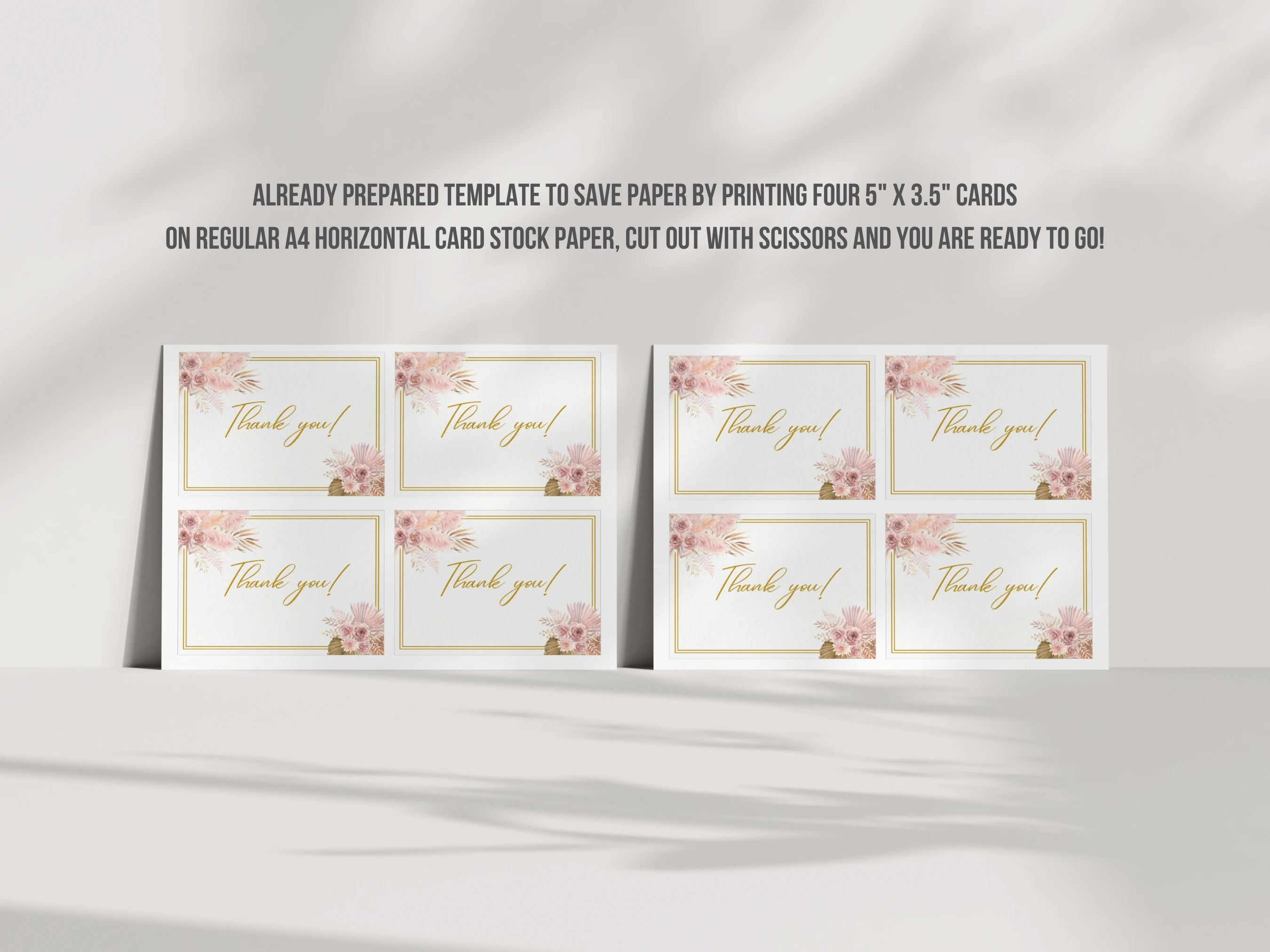 Boho Baby Shower Thank You Card | Rose Gold Pampas Grass Baby Shower Thank You Note | Editable Canva Template | Digital Download