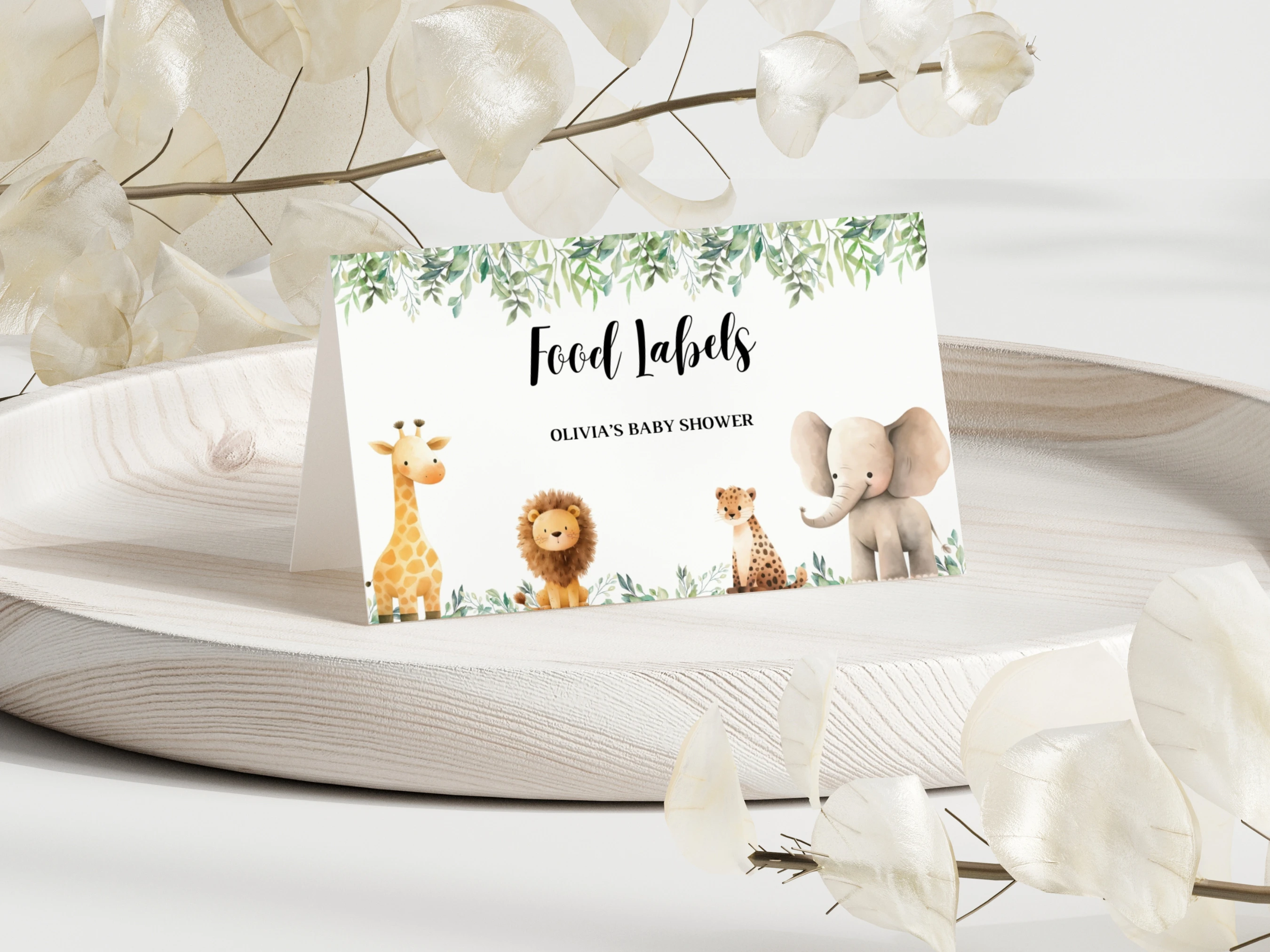 safari baby shower place cards jungle animals wild one seating cards canva template digital download, jungle animals baby shower seating cards elephant tiger lion decorations canva template