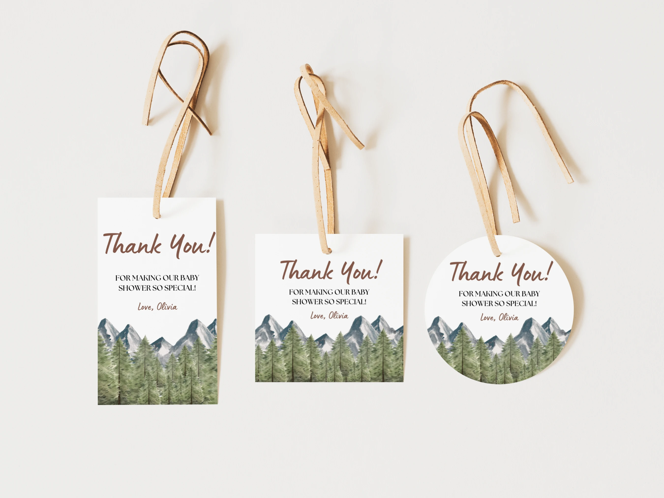 adventure awaits baby shower thank you tags woodland forest mountain favors canva template digital download, woodland baby shower favor tags forest mountain adventure baby shower decorations canva template