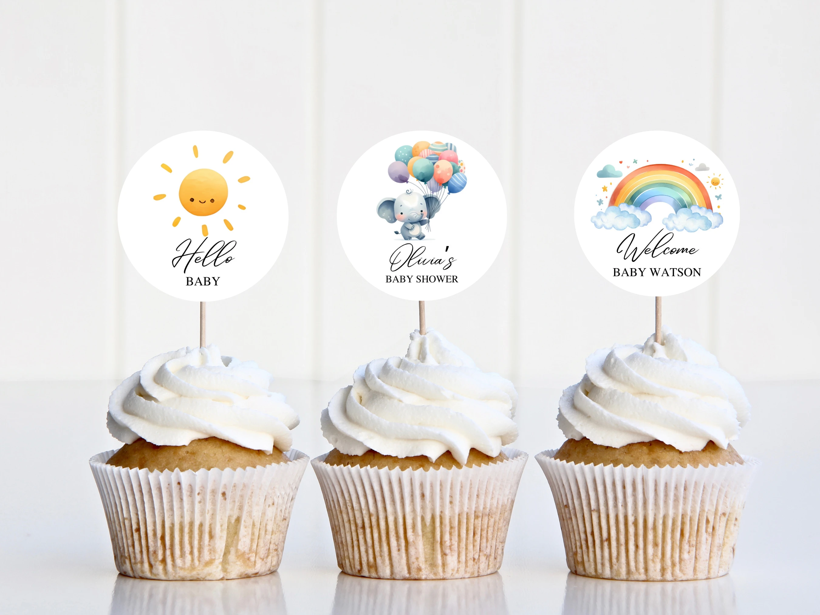 Elephant Baby Shower Cupcake Toppers | Little Peanut Balloon Rainbow Cake Topper | Editable Canva Template | Digital Download