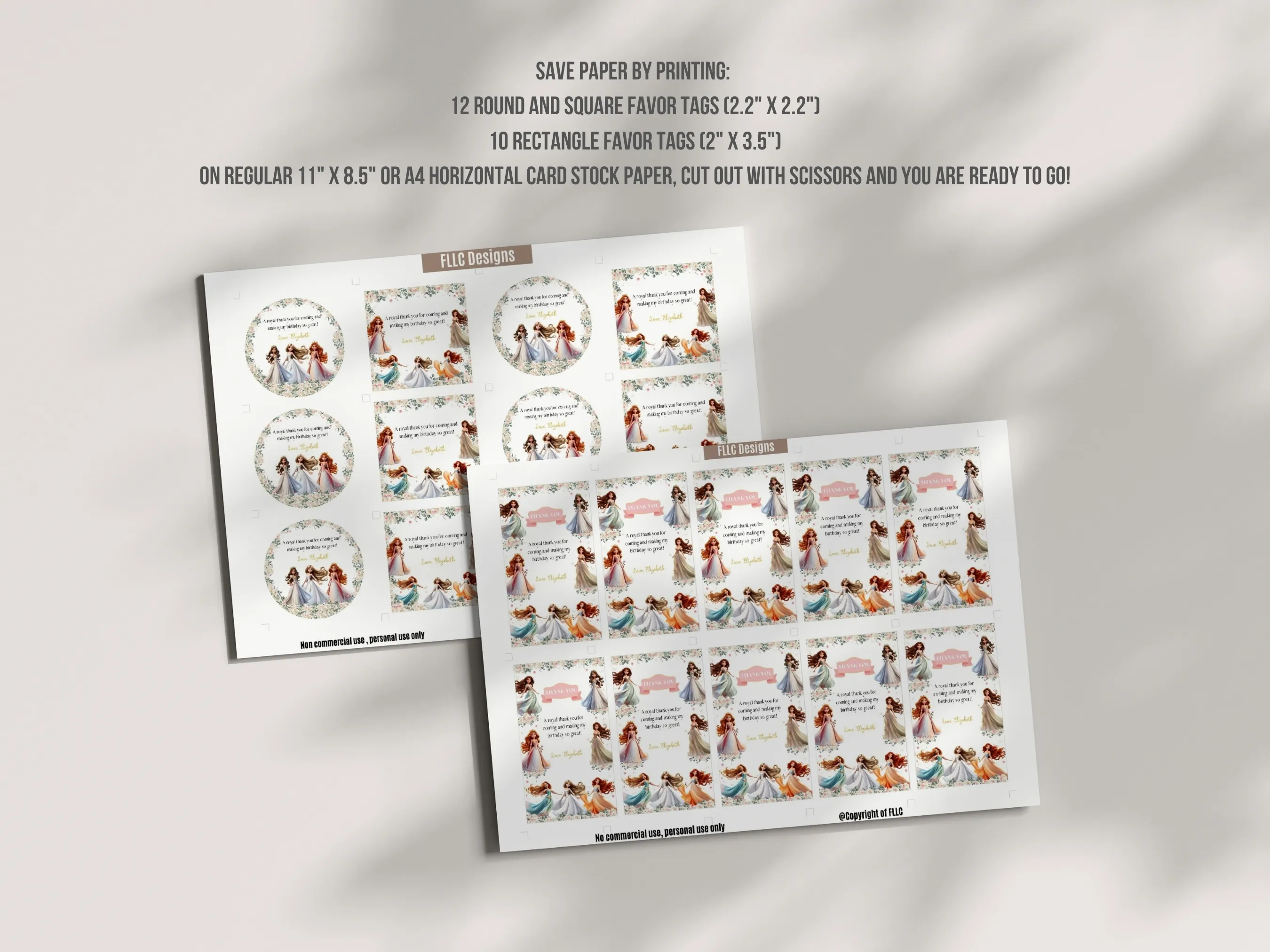 Princess Birthday Favor Tags | Royal Party Thank You Labels | 1st Birthday Gift Tags | Editable Canva Template | Digital Download