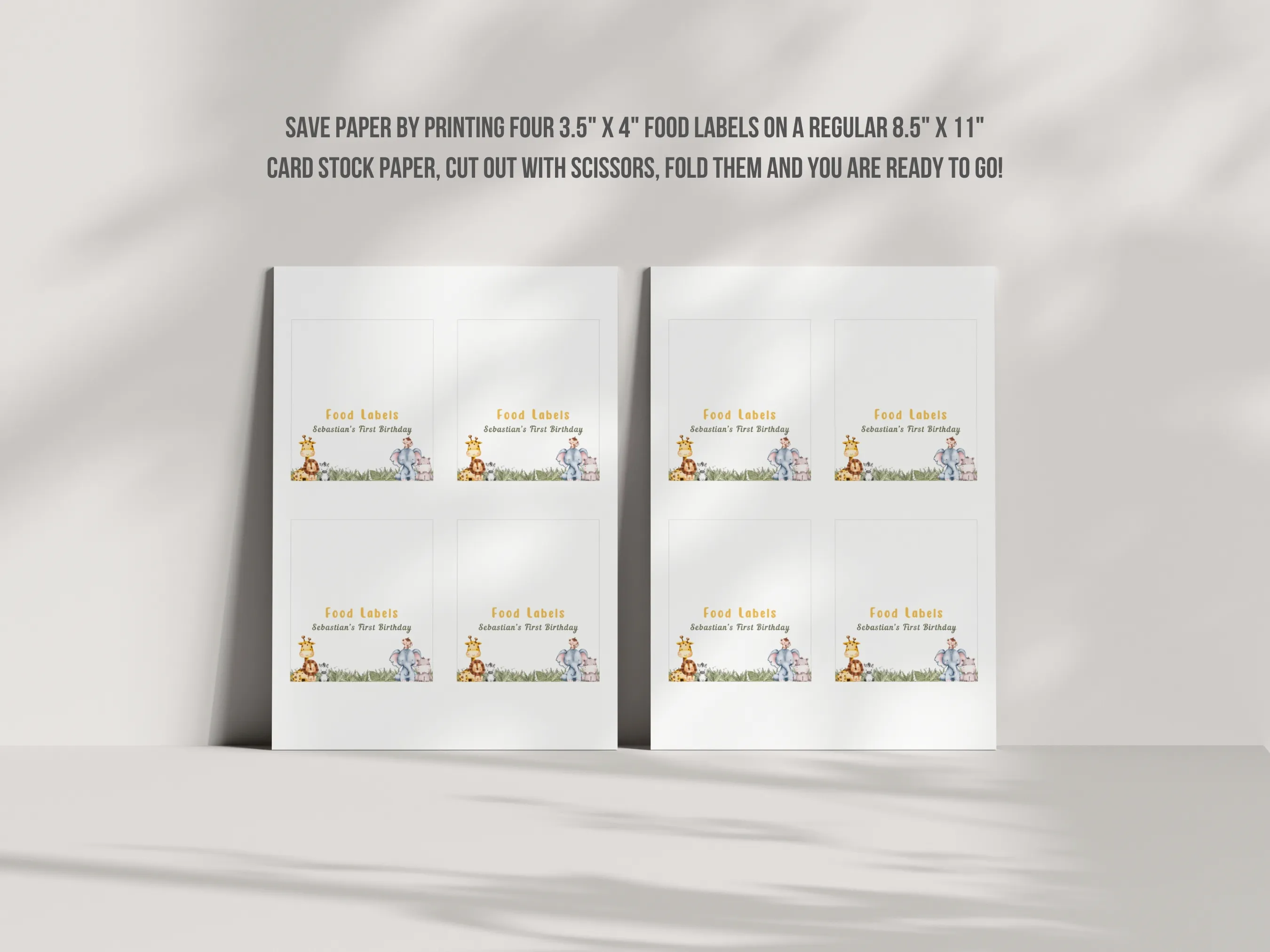 Wild One Safari Birthday Food Tent Cards | Jungle Animals Seating Place Cards | Safari Table Labels | Editable Canva Template | Digital Download