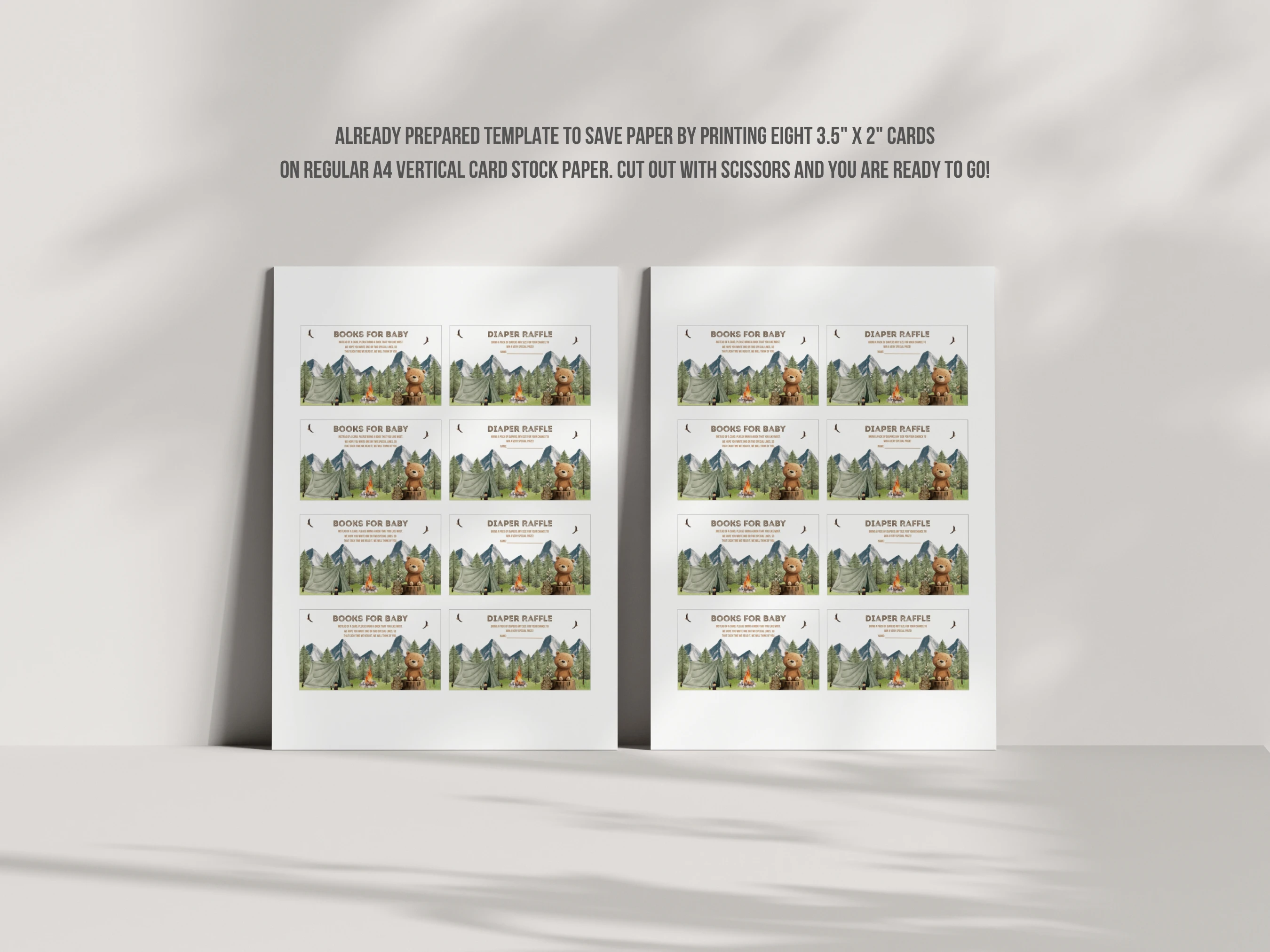 Little Camper Baby Shower Diaper Raffle Card | Woodland Adventure Awaits Books For Baby Card | Editable Canva Template | Digital Download