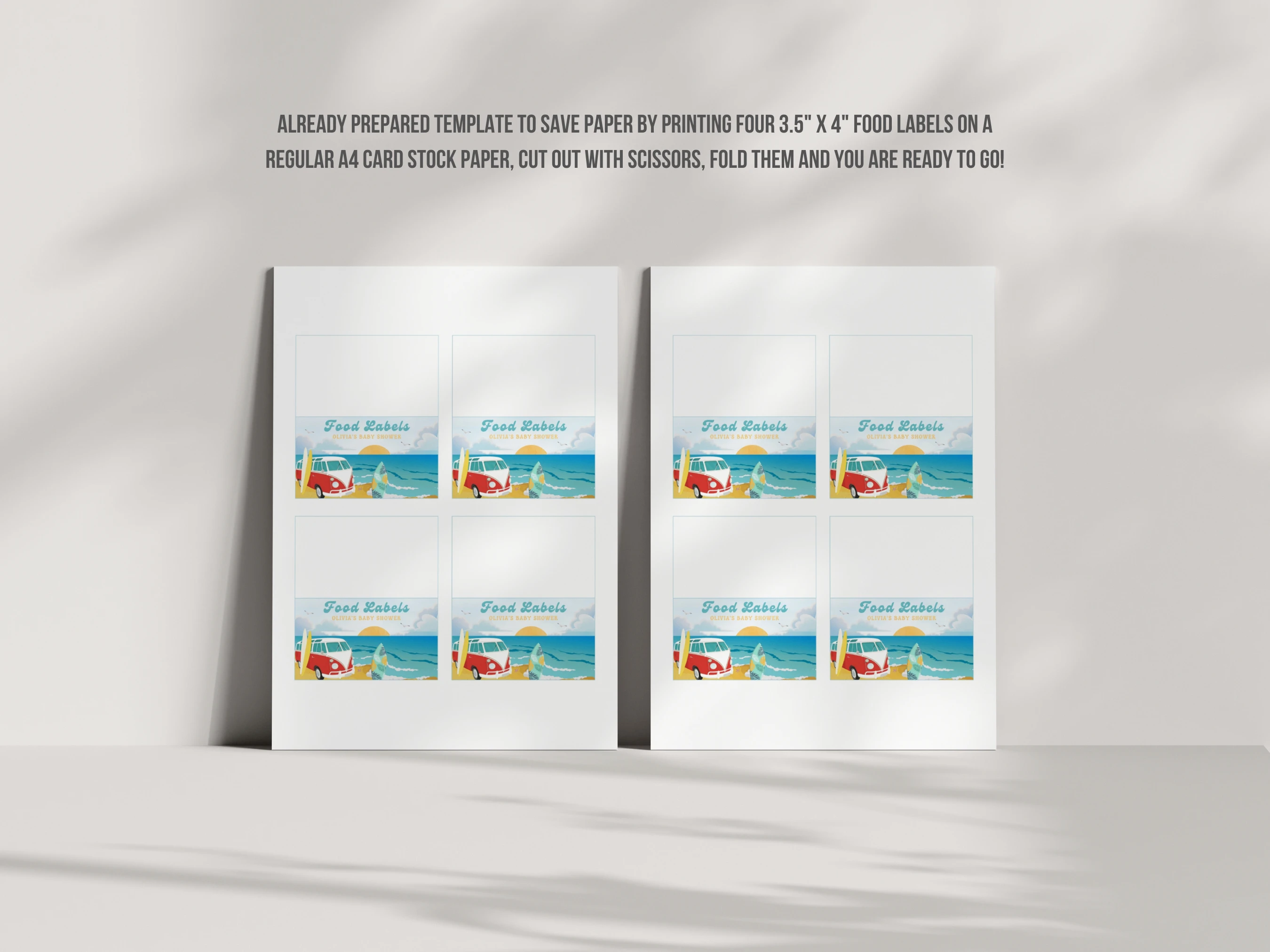 Baby On Board Baby Shower Place Cards | Ocean Surf Tropical Beach Seating Cards | Editable Canva Template | Digital Download