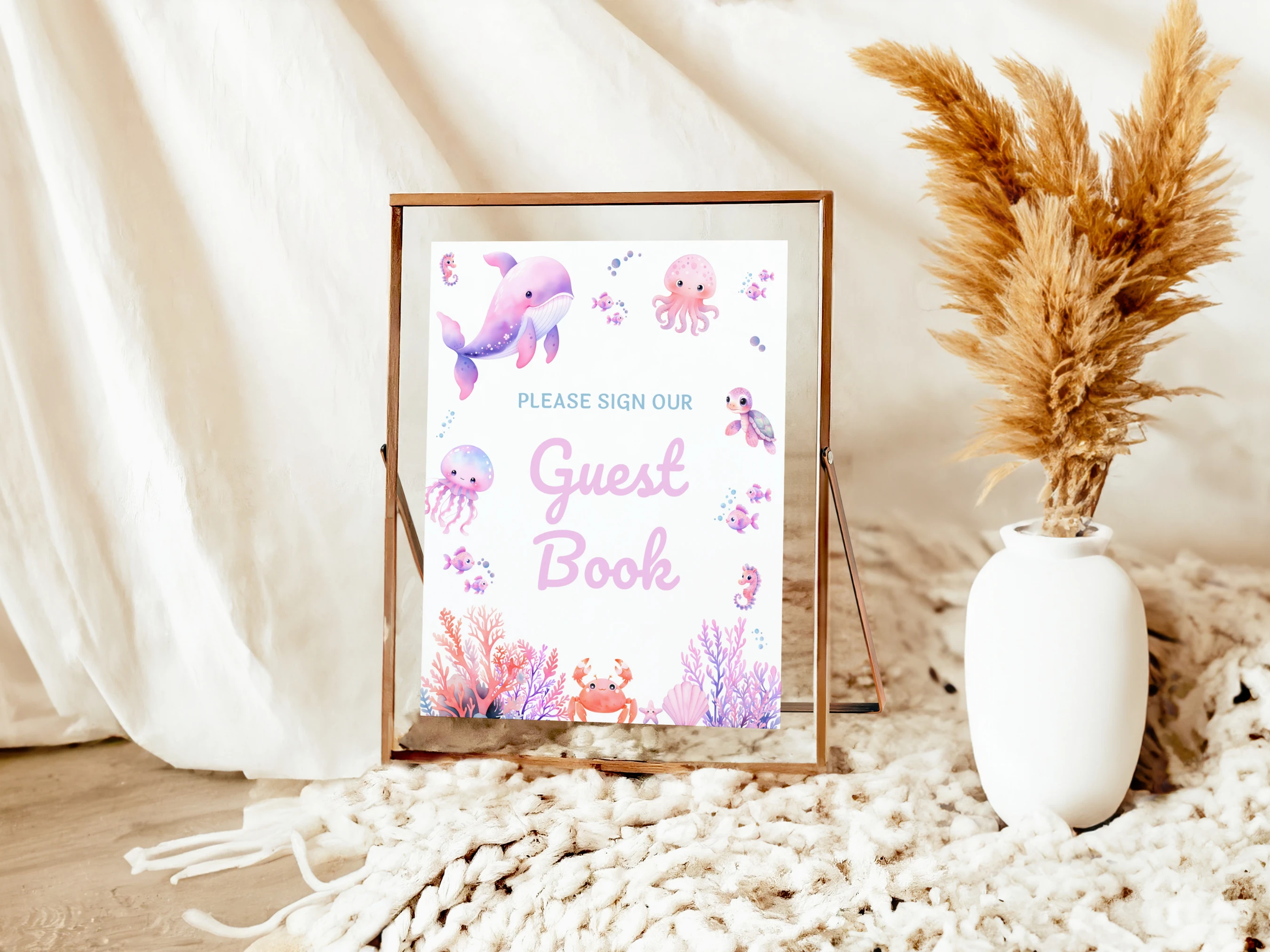 Under The Sea Baby Shower Table Signs | Ocean Animals Late Night Diapers Sign | Pacifier Hunt Sign | Editable Canva Template | Digital Download