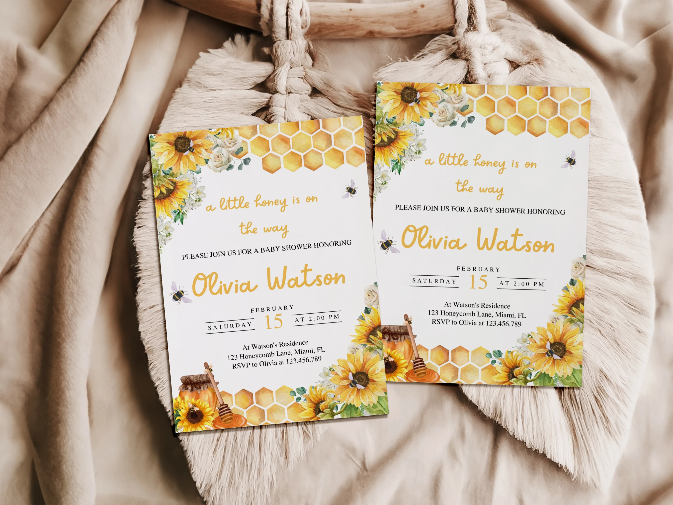 Honey Bee Baby Shower Invitation | Sunflower Baby Shower Invite | Bumble Bee Baby Shower Party | Editable Canva Template | Digital Download