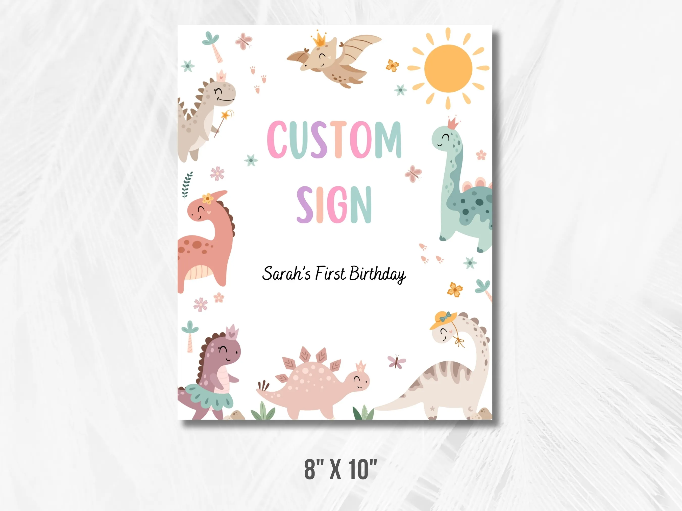 Baby Girl Dinosaur Custom Birthday Sign | Dinosaur Party Cards & Gifts Sign | Cookie Table Sign | Dinosaur First Birthday Gift Table Sign | Editable Canva Template | Digital Download