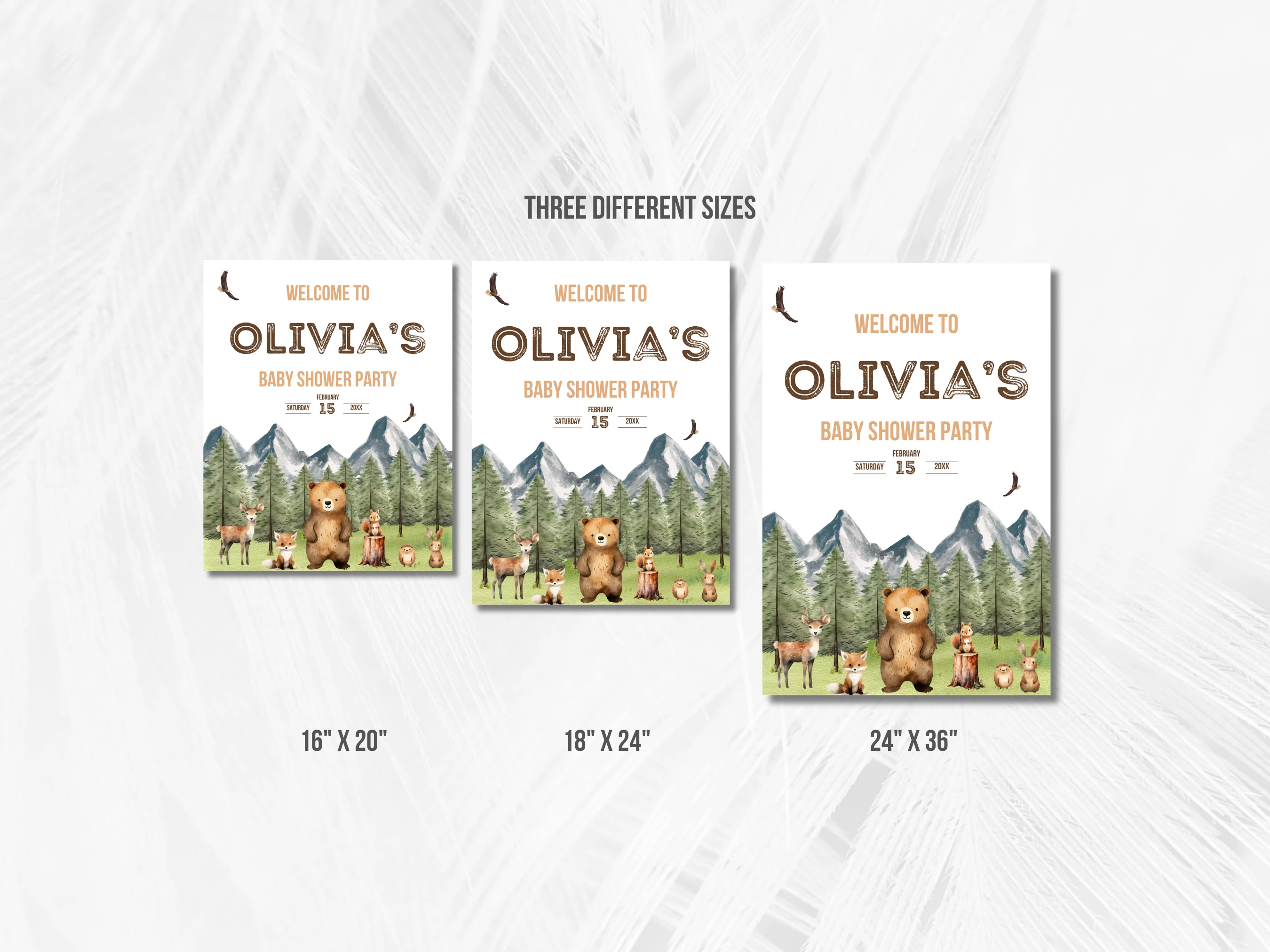 Woodland Baby Shower Welcome Sign | Forest Animals Mountain Welcome Board For Baby Boy | Editable Canva Template | Digital Download
