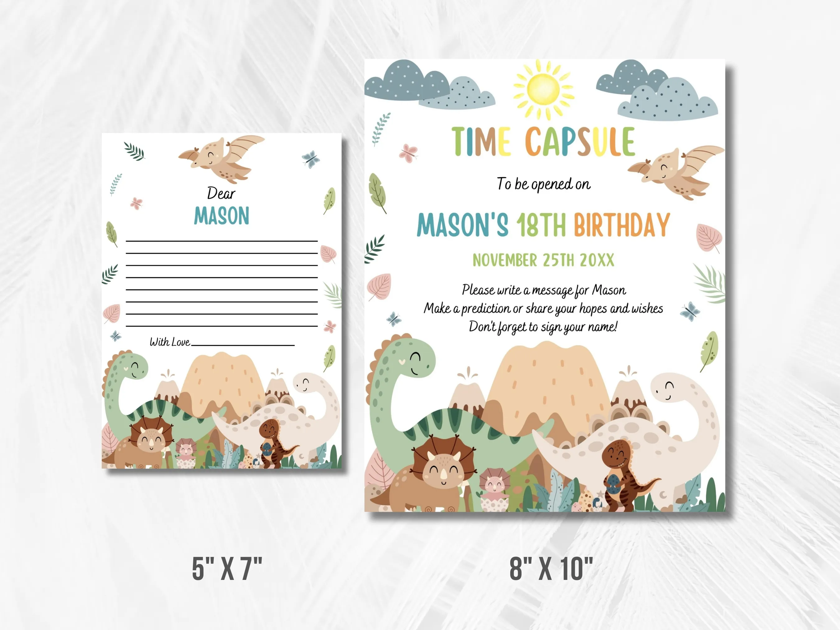 Baby Dinosaur Birthday Time Capsule Sign & Wishes Card | Jurassic 1st Birthday Guest Book | Editable Canva Template | Digital Download