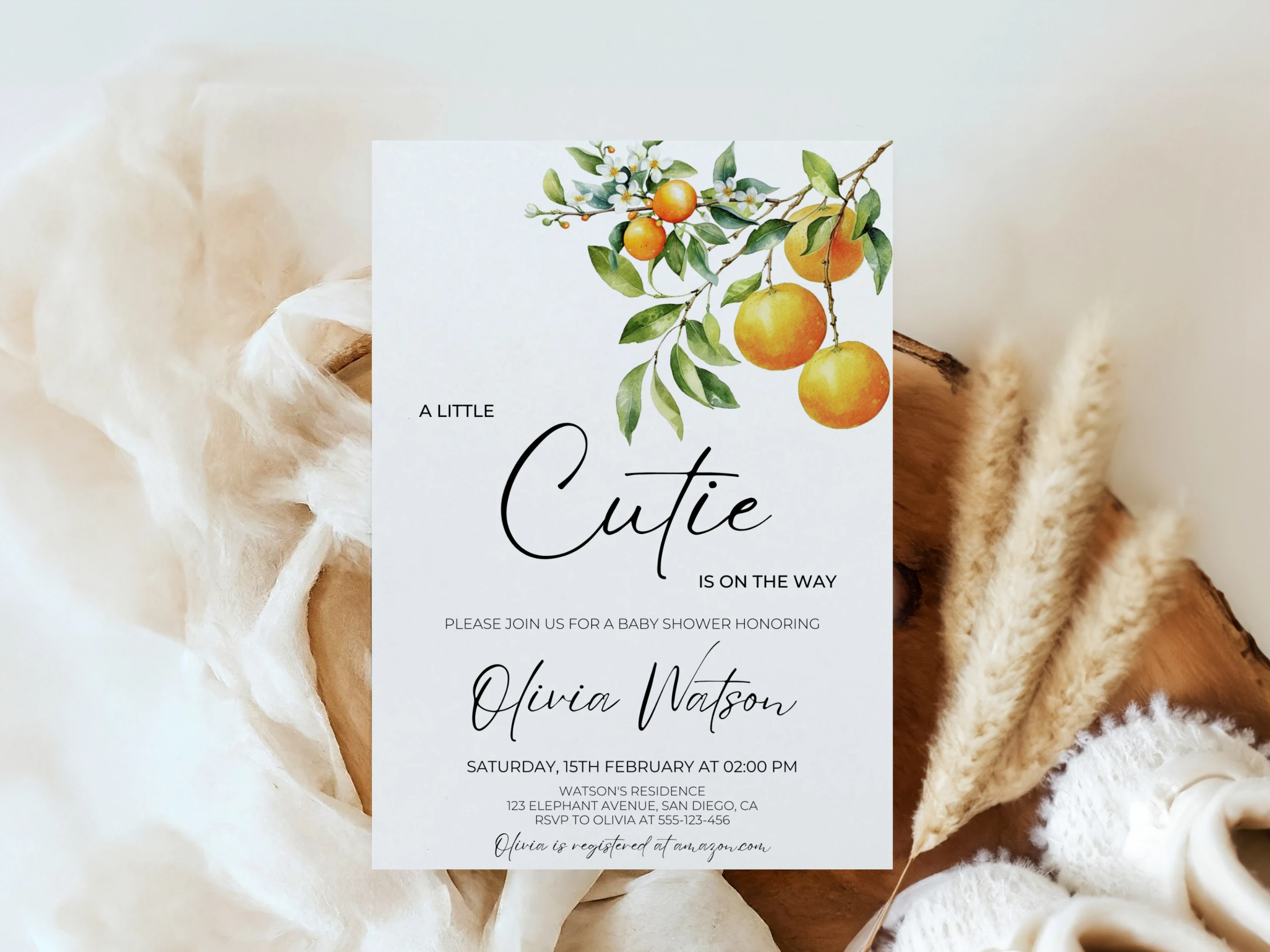 little cutie baby shower invitation, orange baby shower invite, clementine baby shower invitation template, printable baby shower invite, editable baby shower invitation Canva