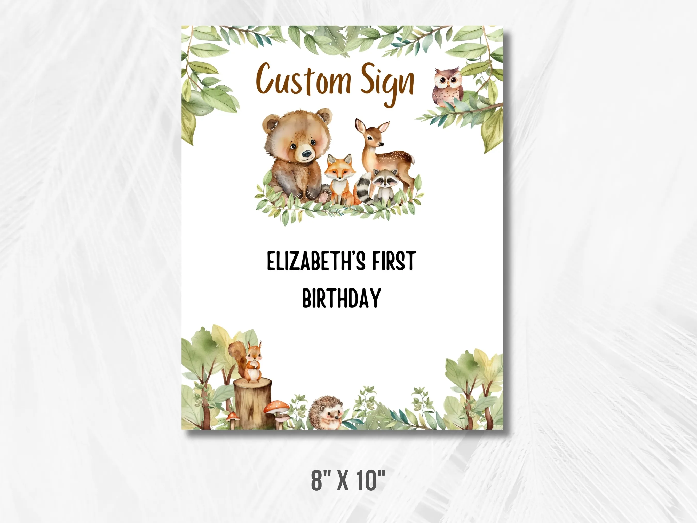 Woodland Theme Party Custom Birthday Sign | Wild One Animals Cookie Table Sign | Forest Animals Birthday Cards & Gifts Sign | Editable Canva Template | Digital Download