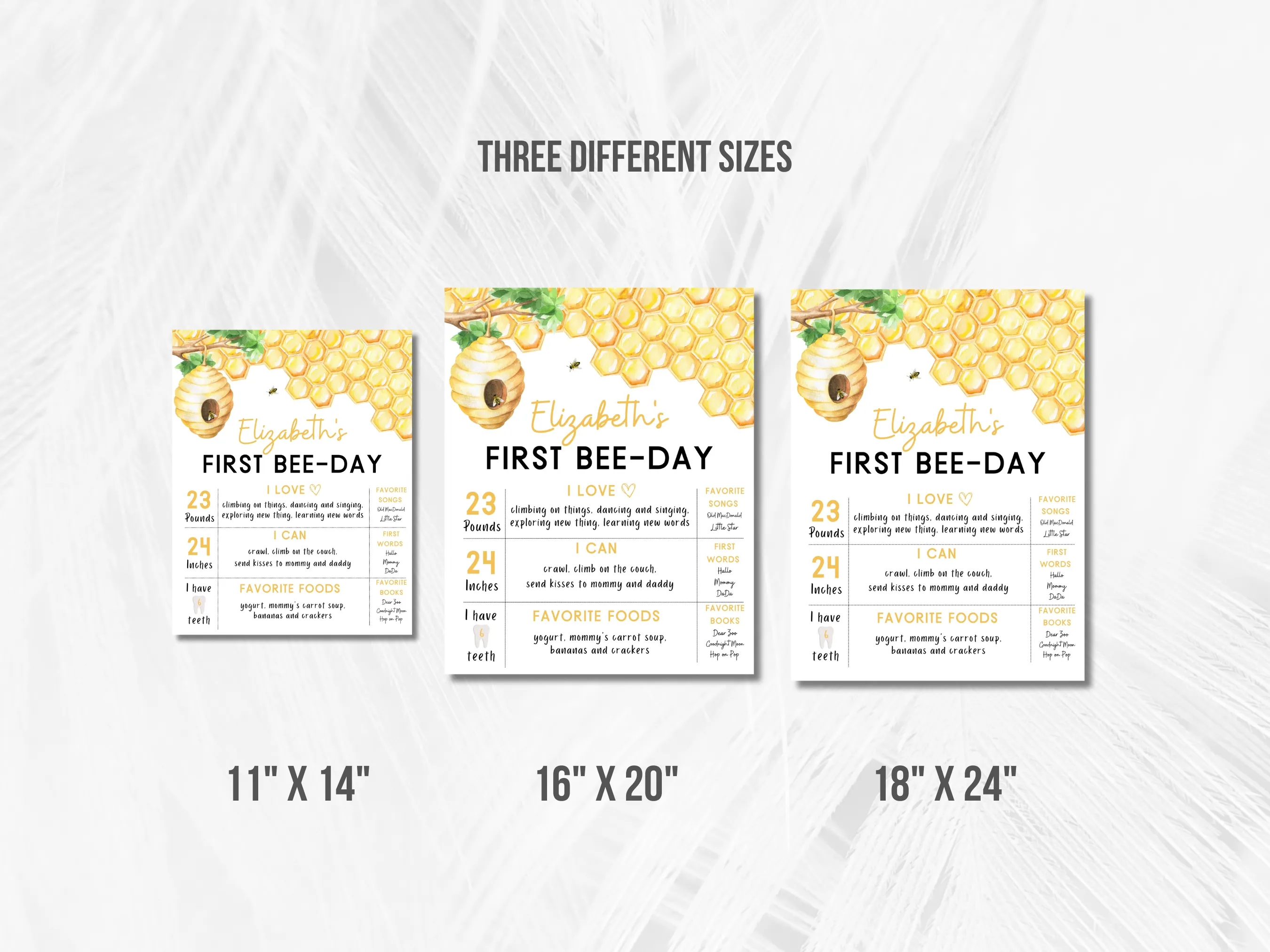 First Bee Day Birthday Milestone Board | Bumble Bee Milestone Poster | Honey Bee Baby Milestone Sign | 1st Birthday Party | Editable Canva Template | Digital Download