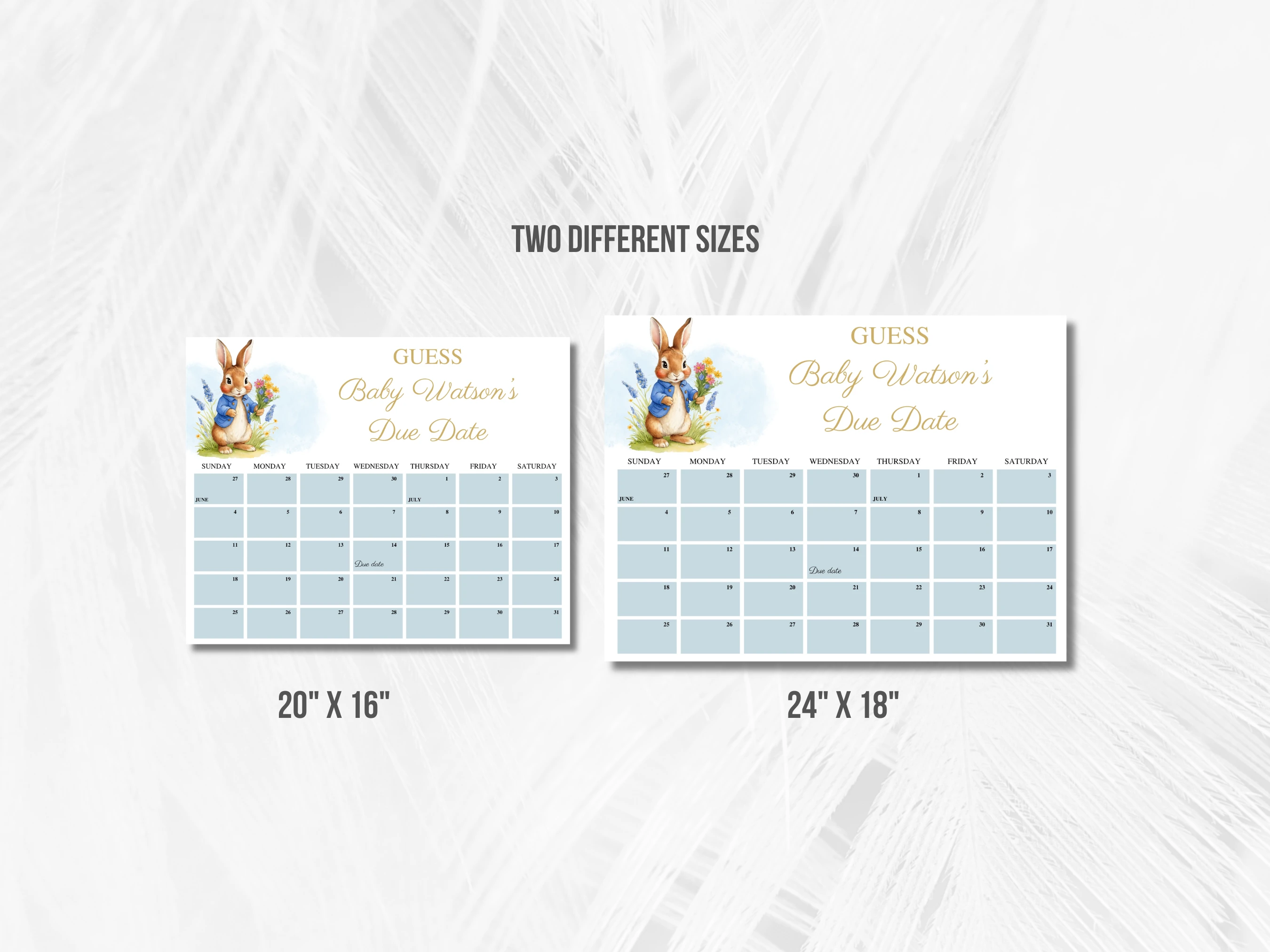 Peter Rabbit Baby Due Date Calendar | Flopsy Bunny Prediction Game | Spring Guess The Birthday | Editable Canva Template | Digital Download